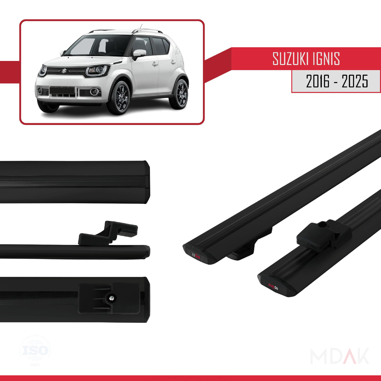 Suzuki Ignis 2016 ve Sonrası ile Uyumlu BASIC Model Ara Atkı Tavan Barı Siyah 2 Adet - Görsel 3