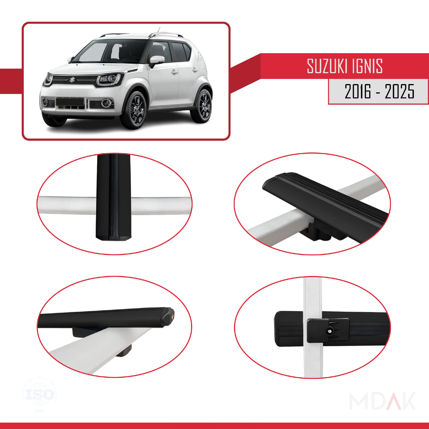 Suzuki Ignis 2016 ve Sonrası ile Uyumlu BASIC Model Ara Atkı Tavan Barı Siyah 2 Adet - Görsel 4