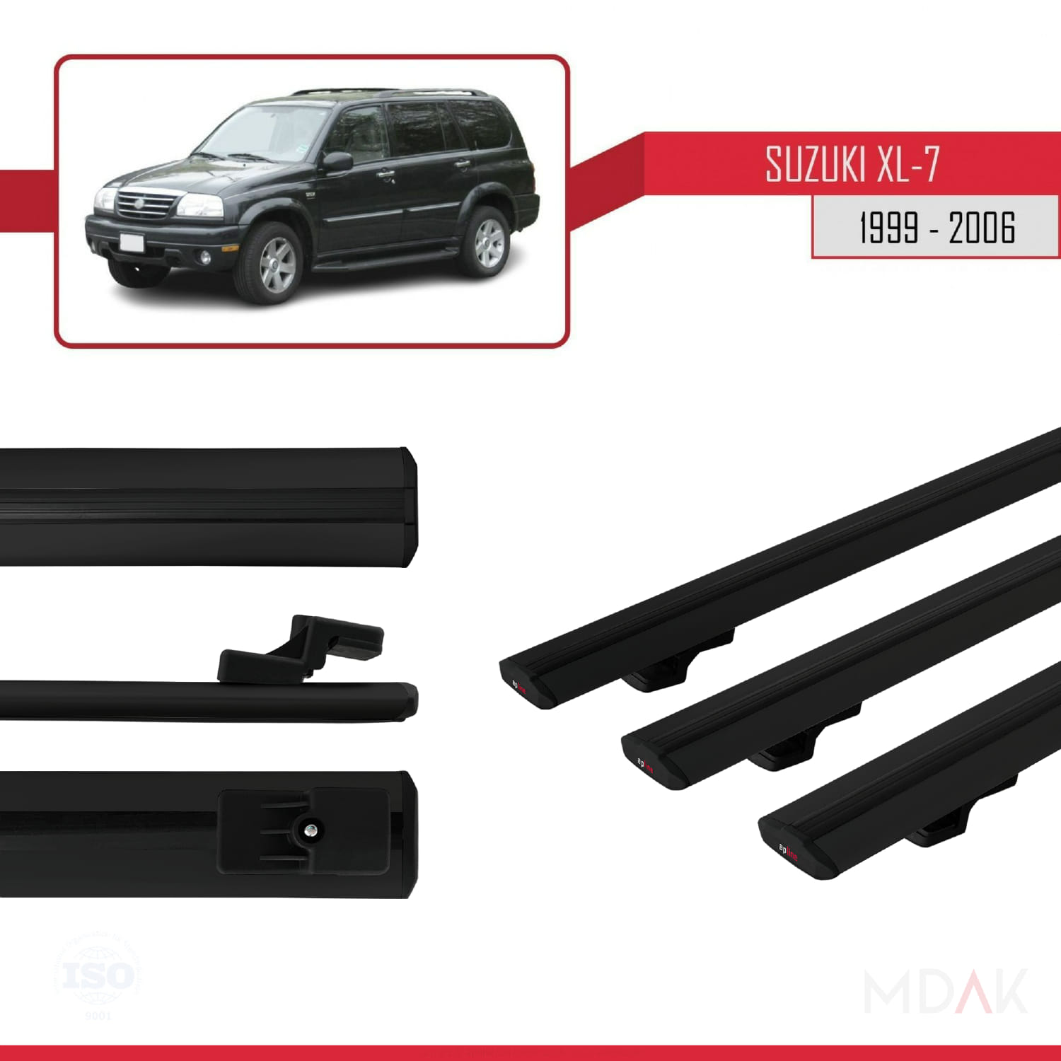 Suzuki XL-7 1998-2006 Arası ile Uyumlu BASIC Model Ara Atkı Tavan Barı Siyah 3 Adet - Görsel 3