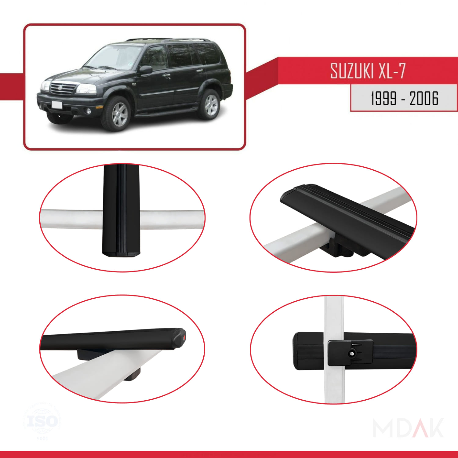 Suzuki XL-7 1998-2006 Arası ile Uyumlu BASIC Model Ara Atkı Tavan Barı Siyah 3 Adet - Görsel 4