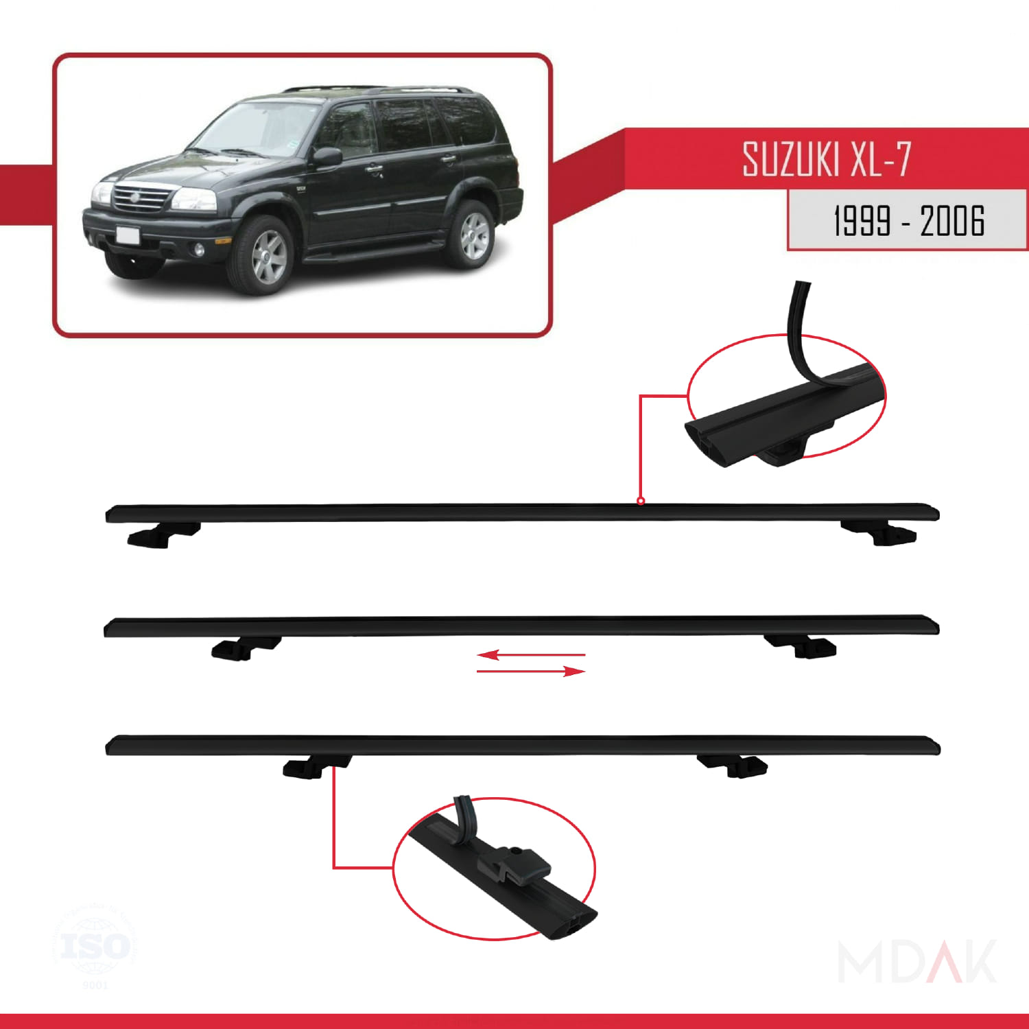 Suzuki XL-7 1998-2006 Arası ile Uyumlu BASIC Model Ara Atkı Tavan Barı Siyah 3 Adet - Görsel 5