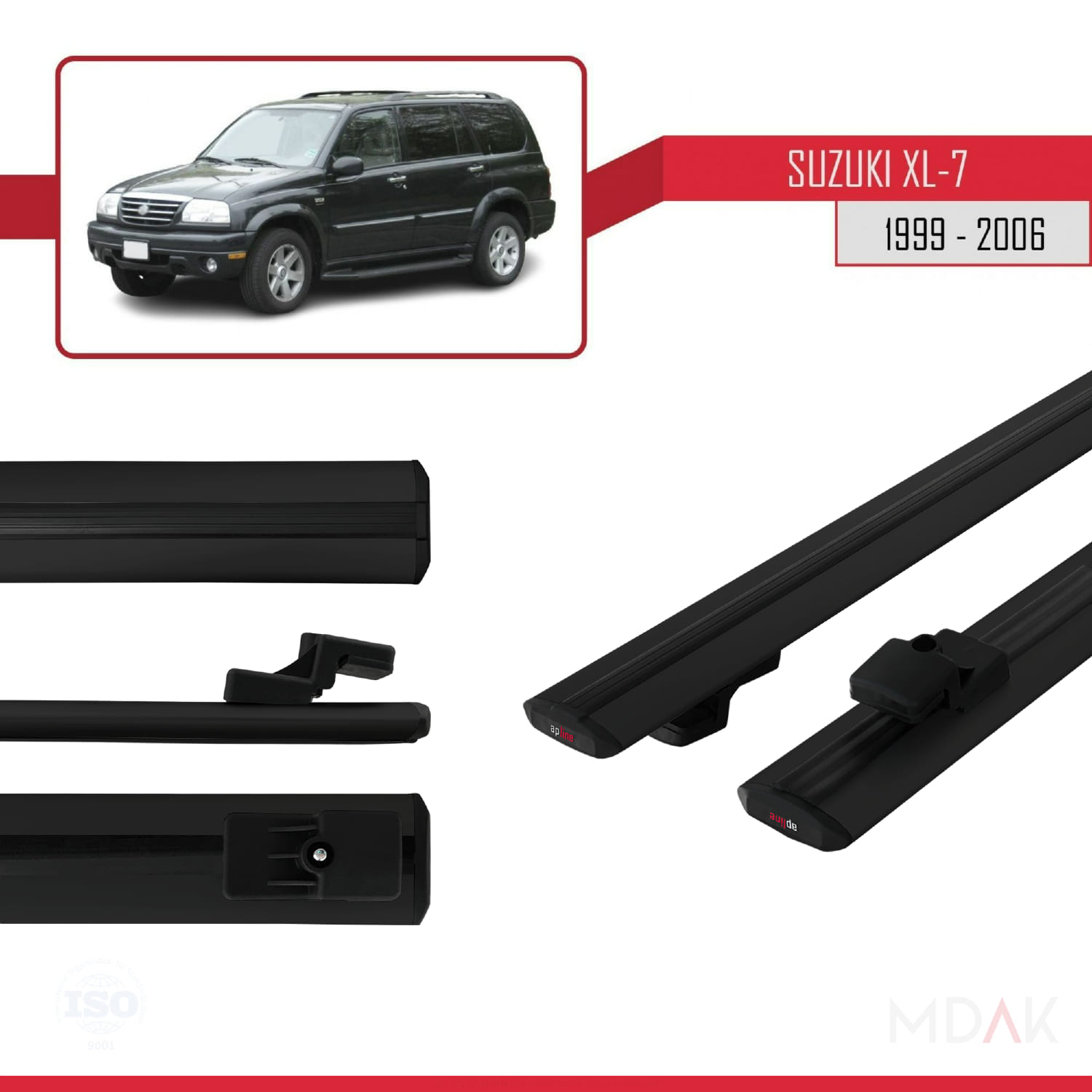 Suzuki XL-7 1998-2006 Arası ile Uyumlu BASIC Model Ara Atkı Tavan Barı Siyah 2 Adet - Görsel 3