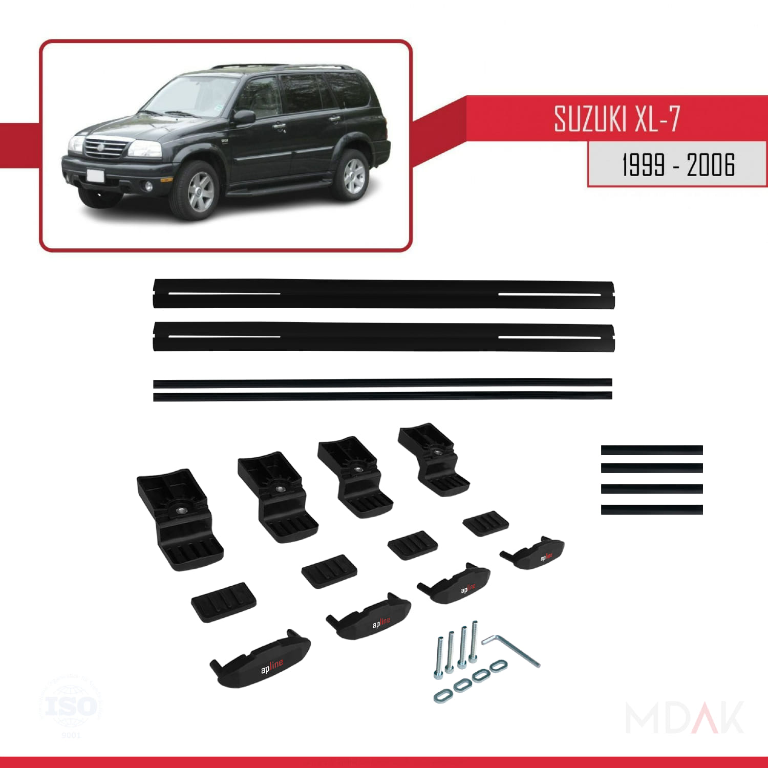 Suzuki XL-7 1998-2006 Arası ile Uyumlu BASIC Model Ara Atkı Tavan Barı Siyah 2 Adet - Görsel 6