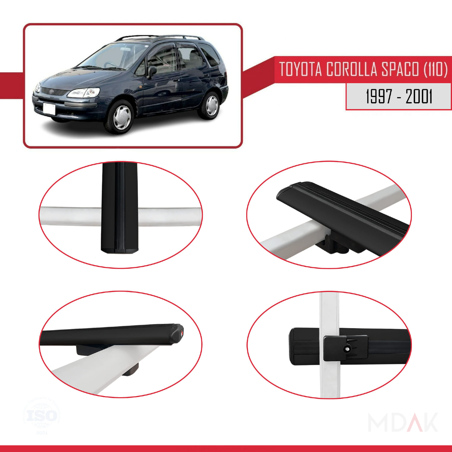 Toyota Corolla Spacio (E110) 1997-2001 Arası ile Uyumlu BASIC Model Ara Atkı Tavan Barı Siyah 3 Adet - Görsel 4