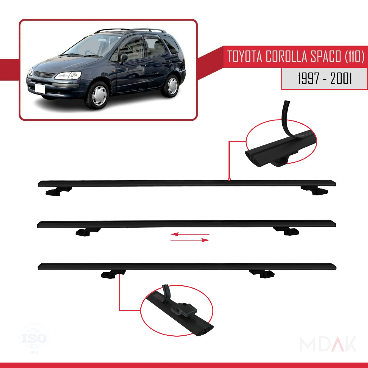Toyota Corolla Spacio (E110) 1997-2001 Arası ile Uyumlu BASIC Model Ara Atkı Tavan Barı Siyah 3 Adet - Görsel 5