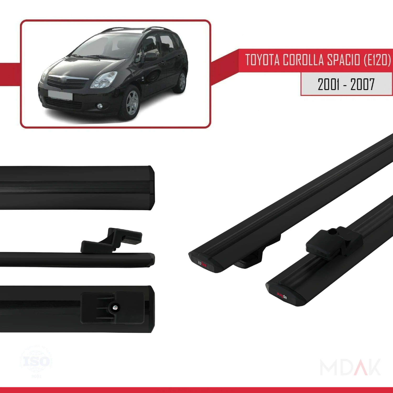 Toyota Corolla Spacio 2 (E120) 2001-2007 Arası ile Uyumlu BASIC Model Ara Atkı Tavan Barı Siyah 2 Adet - Görsel 3
