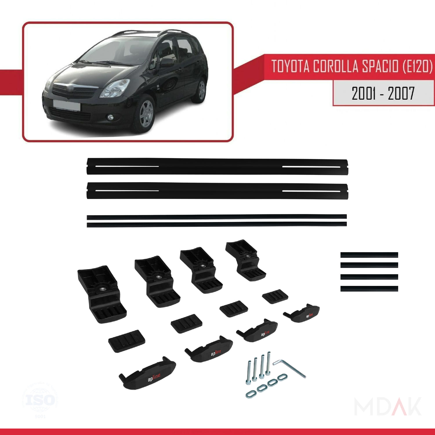 Toyota Corolla Spacio 2 (E120) 2001-2007 Arası ile Uyumlu BASIC Model Ara Atkı Tavan Barı Siyah 2 Adet - Görsel 6