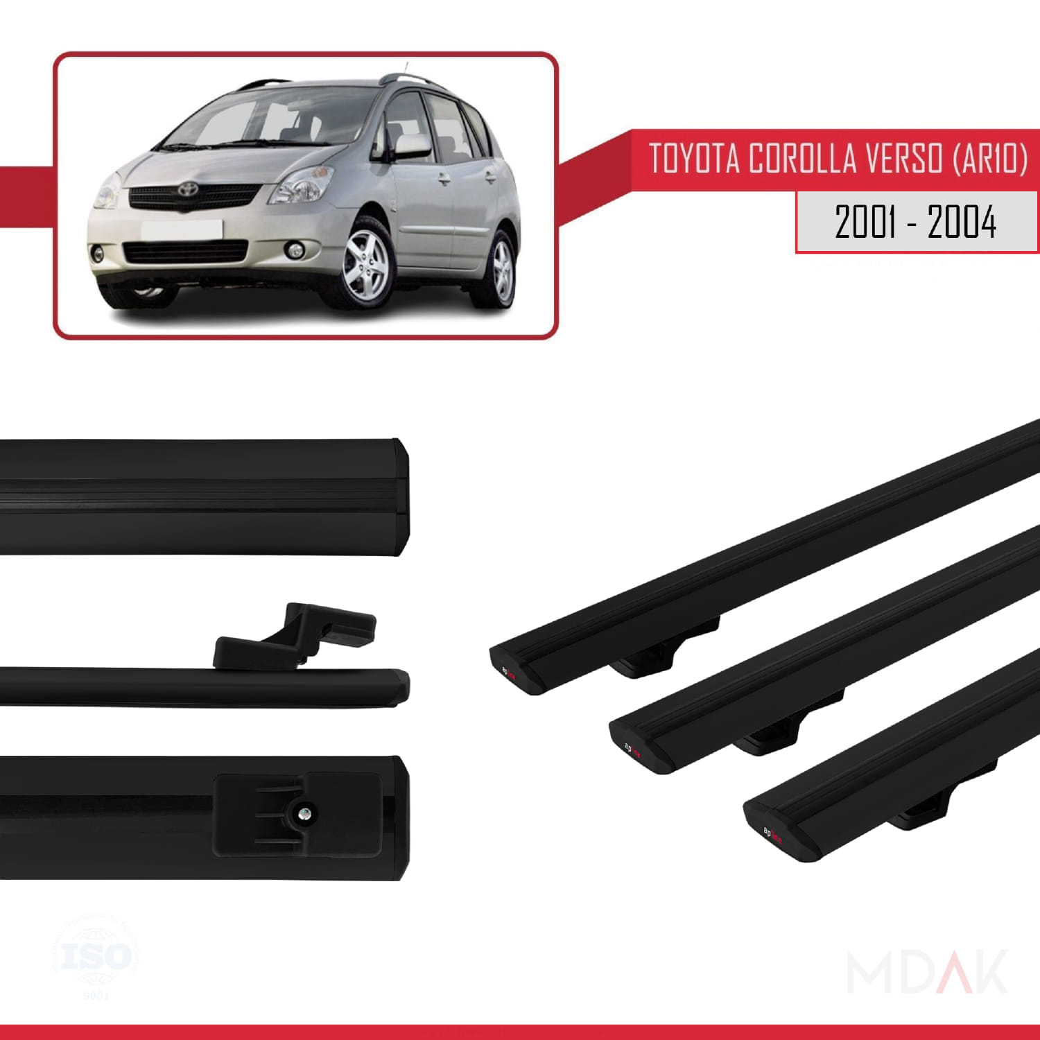 Toyota Corolla Verso (E120) 2001-2004 Arası ile Uyumlu BASIC Model Ara Atkı Tavan Barı Siyah 3 Adet - Görsel 3