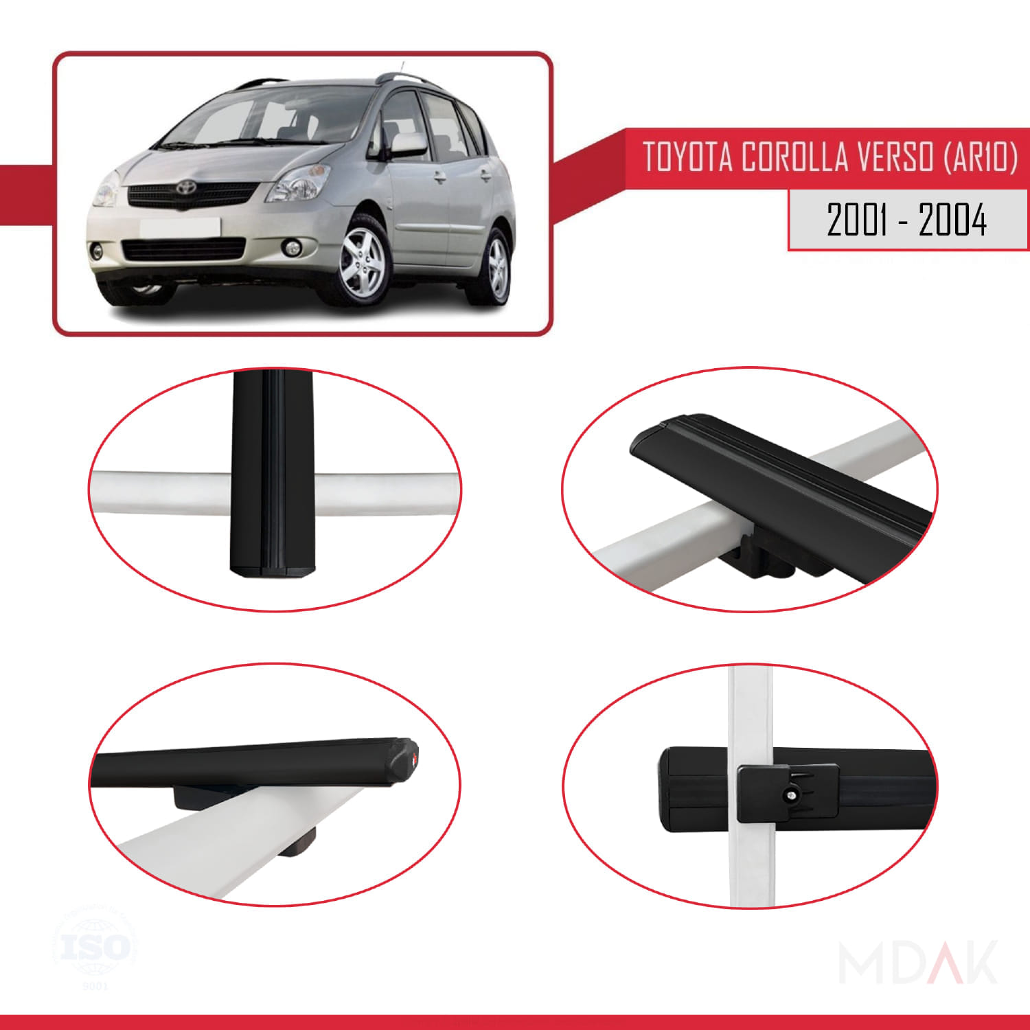 Toyota Corolla Verso (E120) 2001-2004 Arası ile Uyumlu BASIC Model Ara Atkı Tavan Barı Siyah 3 Adet - Görsel 4