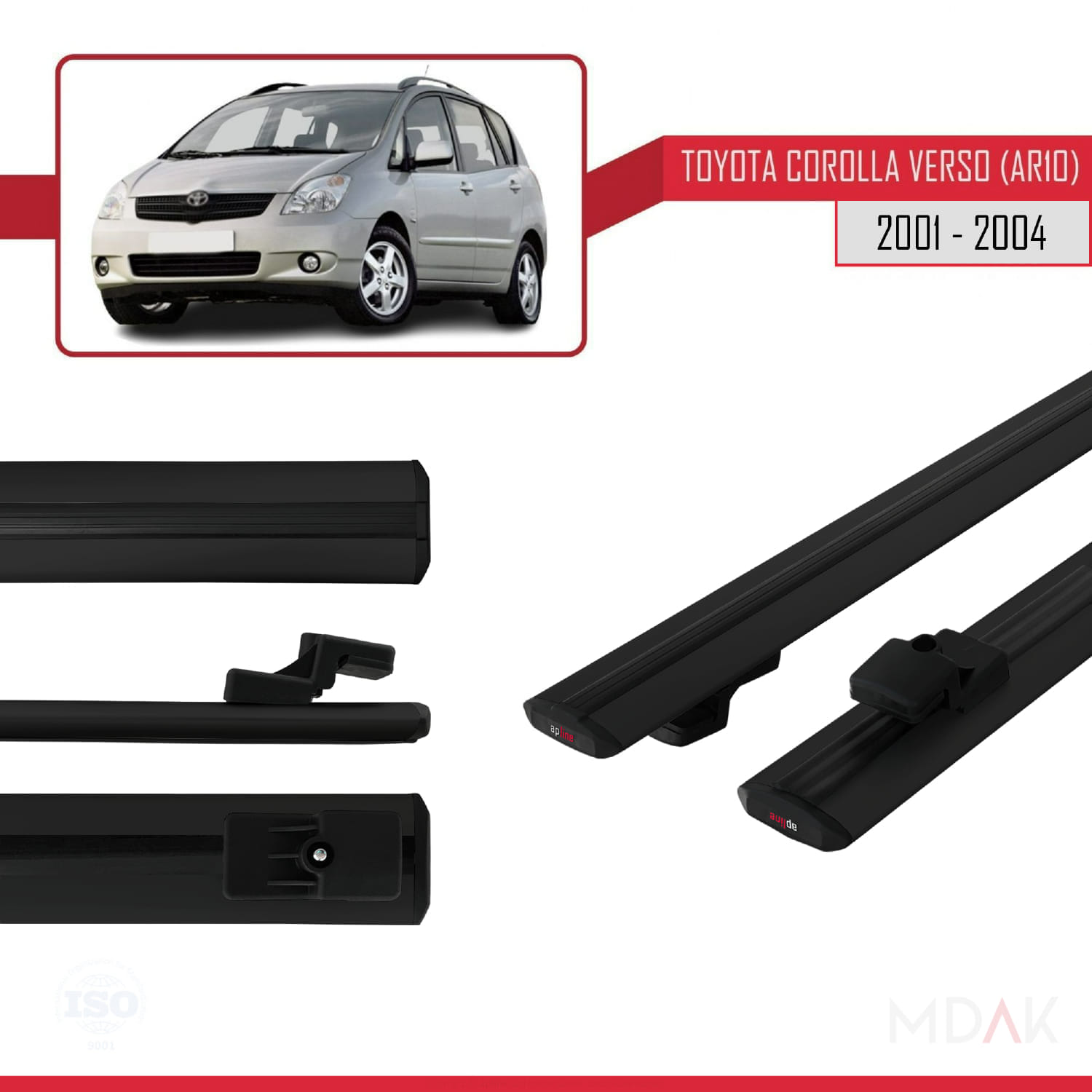 Toyota Corolla Verso (E120) 2001-2004 Arası ile Uyumlu BASIC Model Ara Atkı Tavan Barı Siyah 2 Adet - Görsel 3
