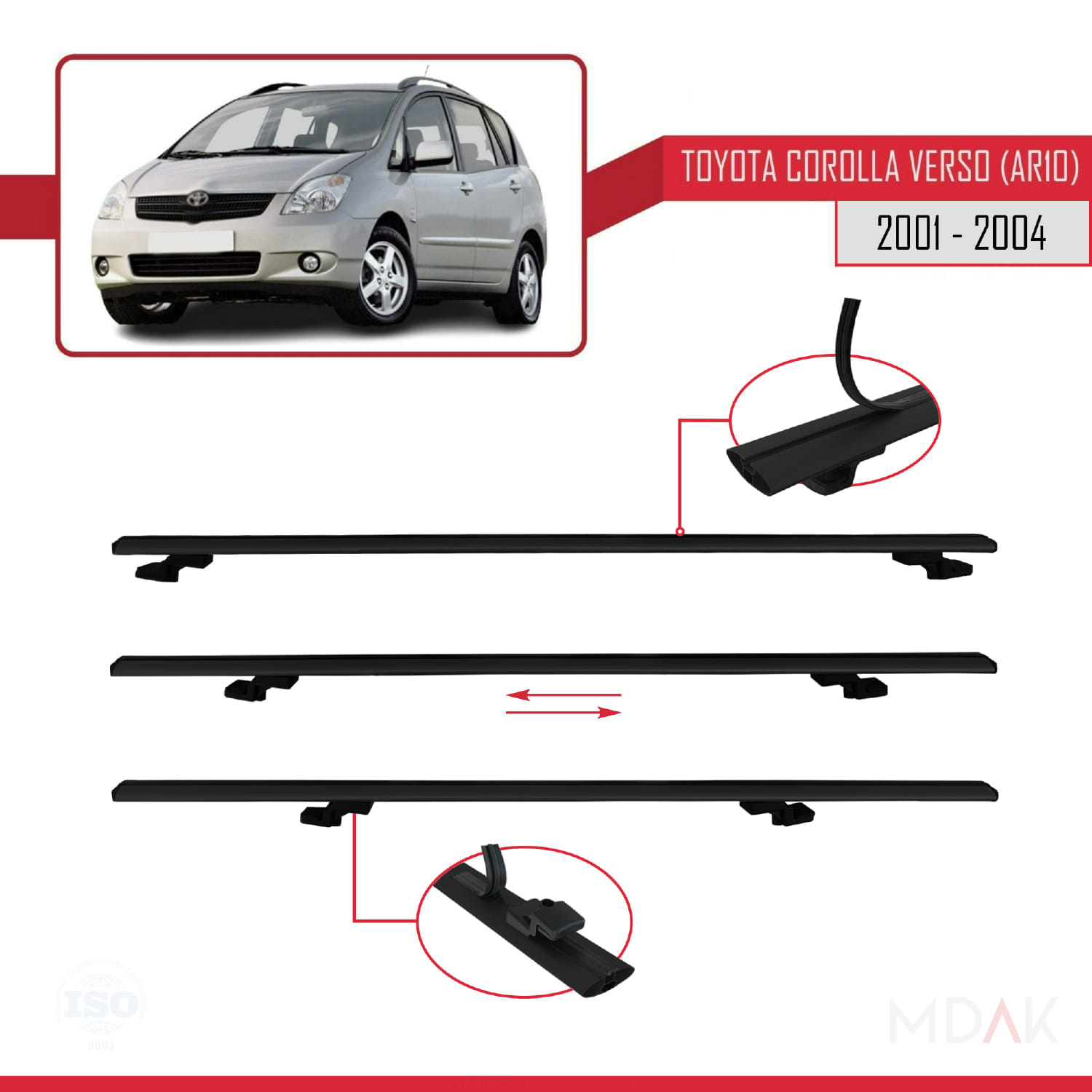 Toyota Corolla Verso (E120) 2001-2004 Arası ile Uyumlu BASIC Model Ara Atkı Tavan Barı Siyah 2 Adet - Görsel 5