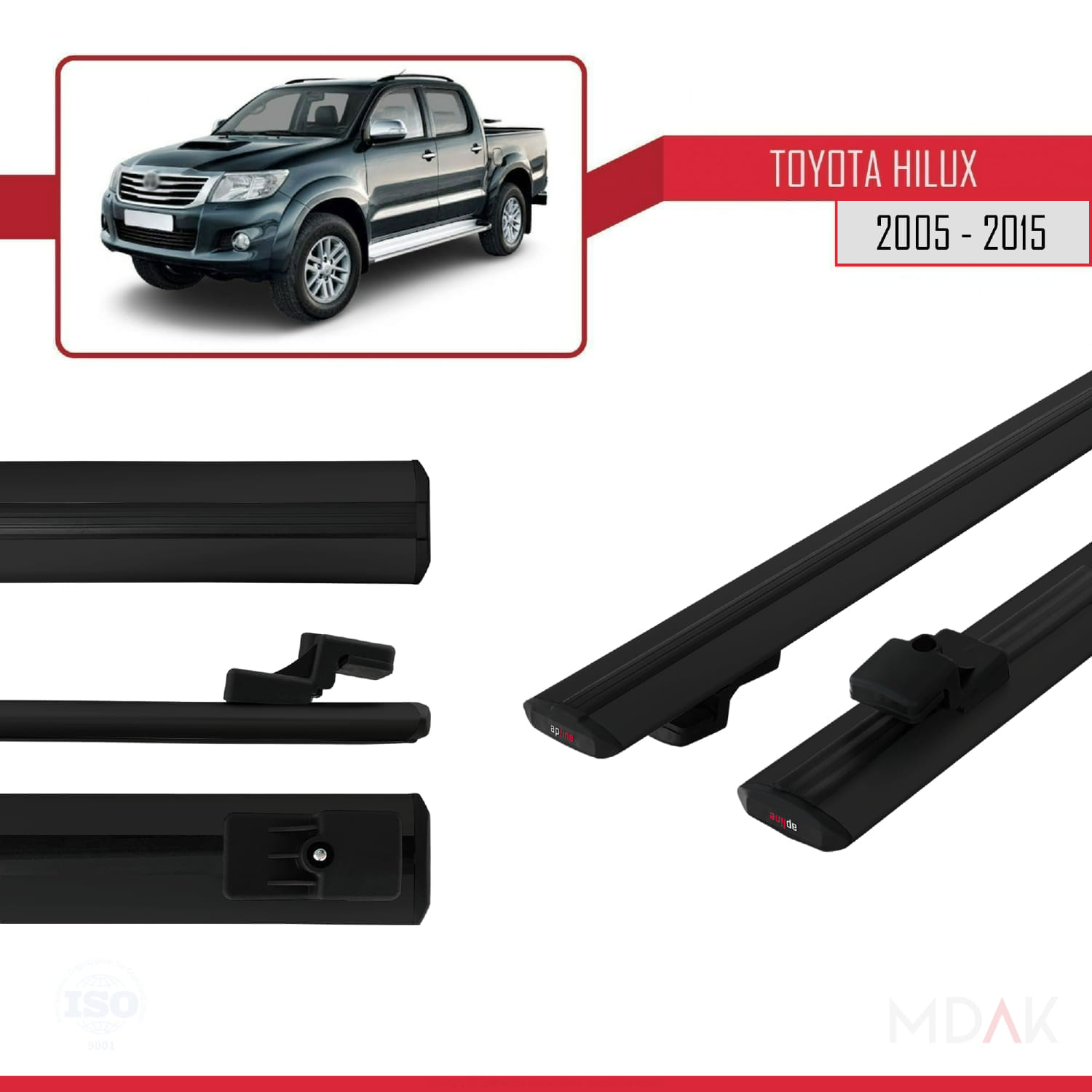 Toyota Hilux 7 (AN30) 2005-2015 Arası ile Uyumlu BASIC Model Ara Atkı Tavan Barı Siyah 2 Adet - Görsel 3