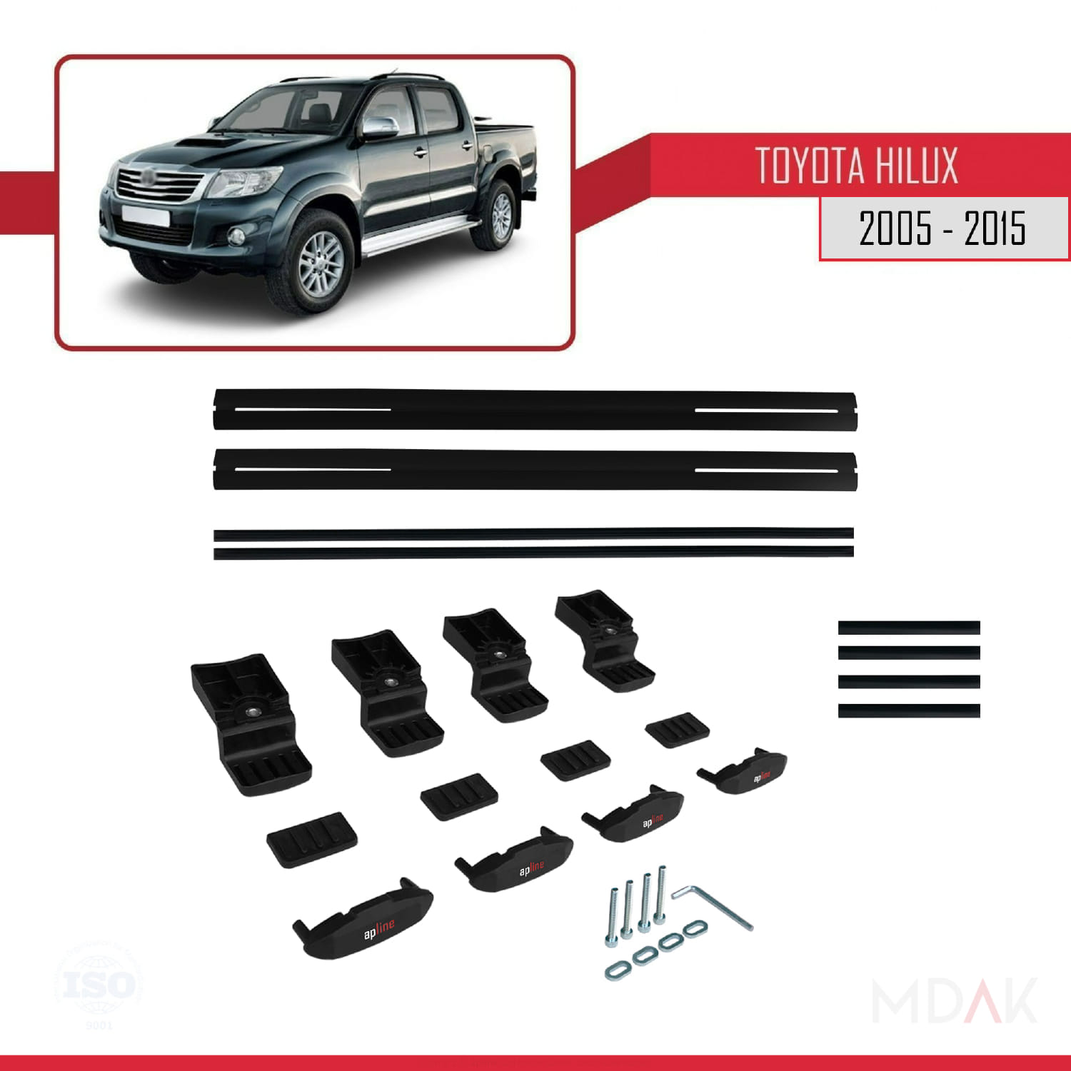 Toyota Hilux 7 (AN30) 2005-2015 Arası ile Uyumlu BASIC Model Ara Atkı Tavan Barı Siyah 2 Adet - Görsel 6
