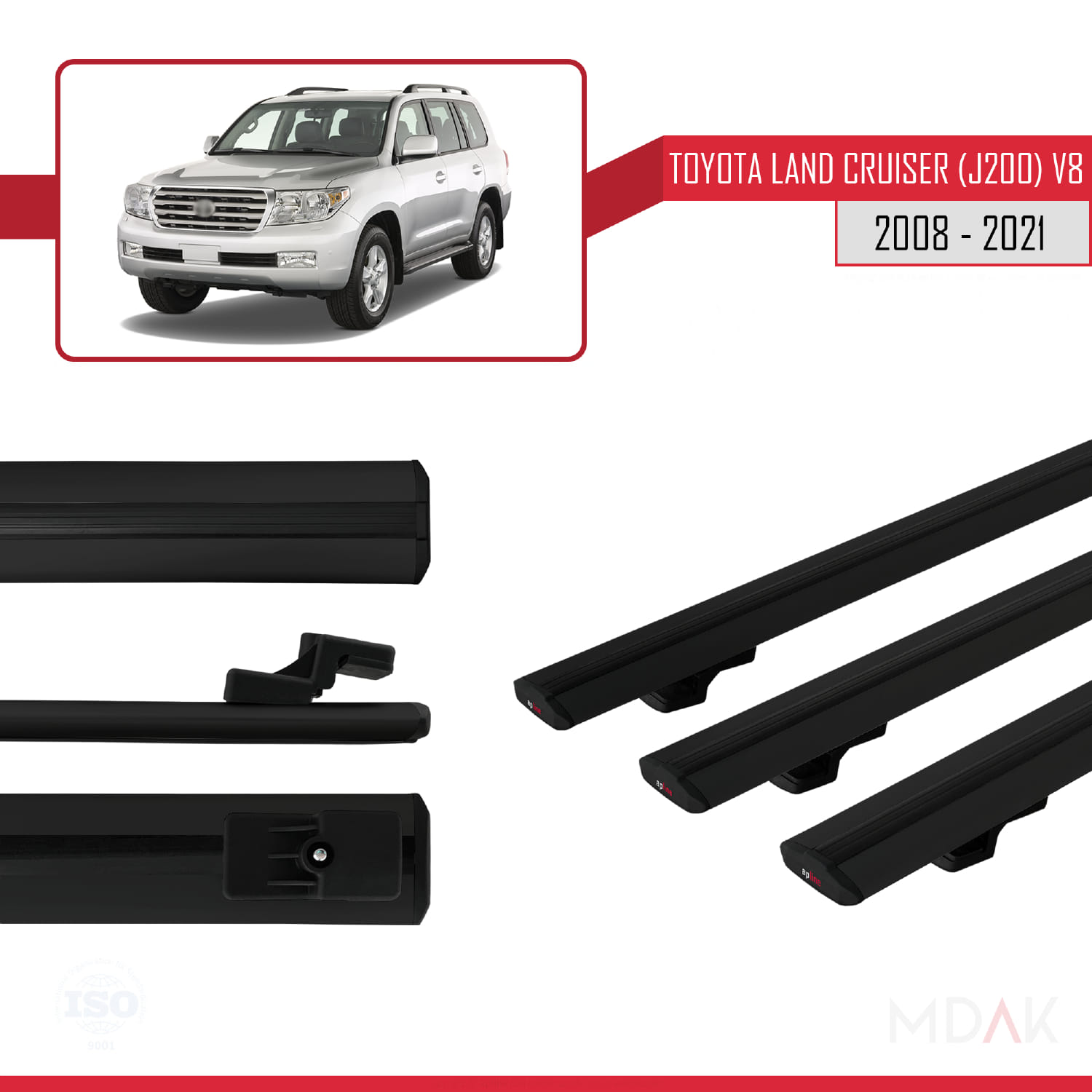 Toyota Land Cruiser V8 (J200) 2008-2021 Arası ile Uyumlu BASIC Model Ara Atkı Tavan Barı Siyah 3 Adet - Görsel 3