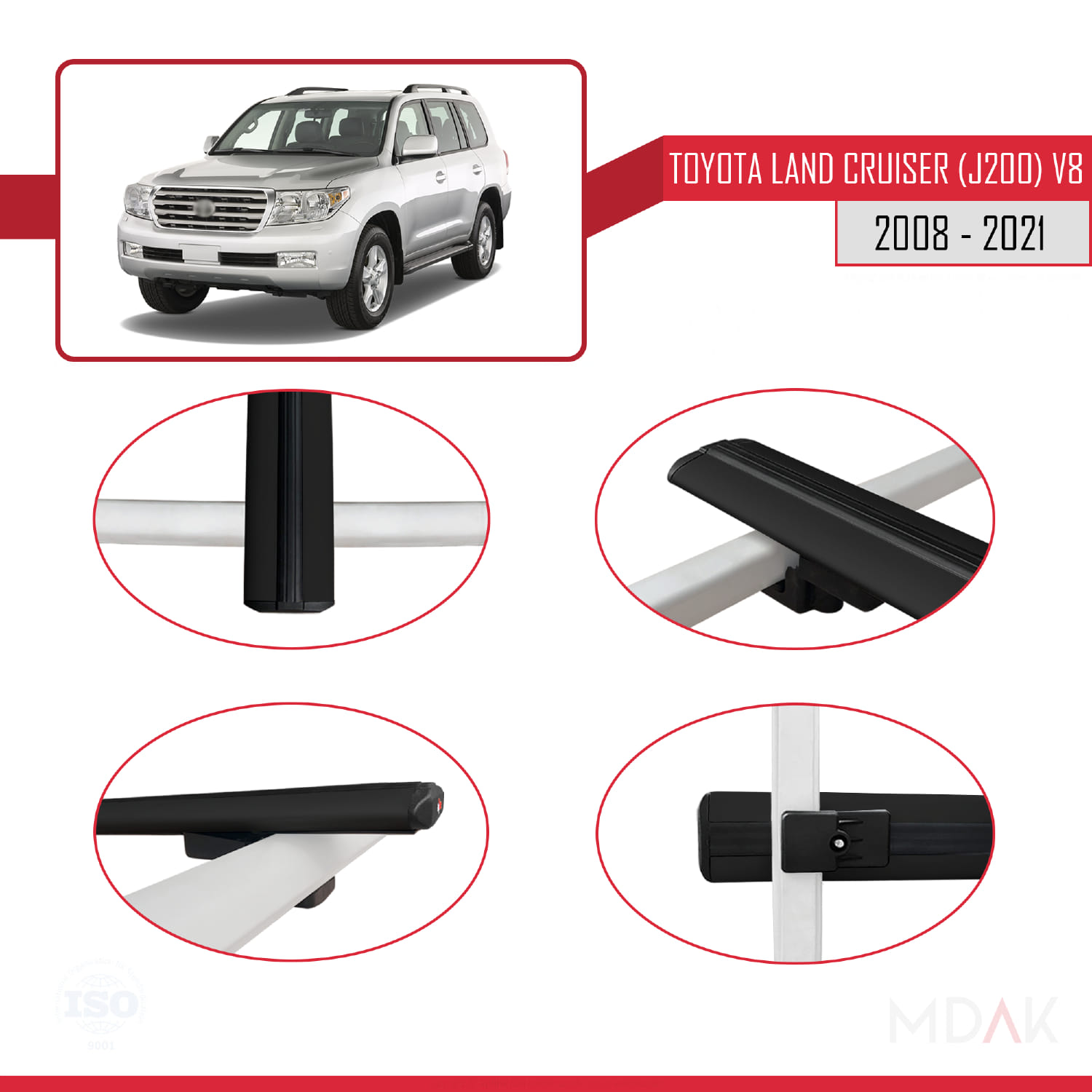 Toyota Land Cruiser V8 (J200) 2008-2021 Arası ile Uyumlu BASIC Model Ara Atkı Tavan Barı Siyah 3 Adet - Görsel 4