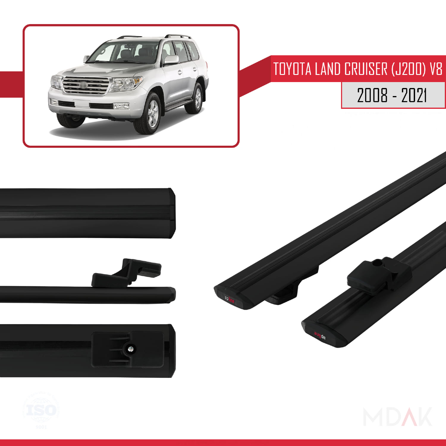 Toyota Land Cruiser V8 (J200) 2008-2021 Arası ile Uyumlu BASIC Model Ara Atkı Tavan Barı Siyah 2 Adet - Görsel 3