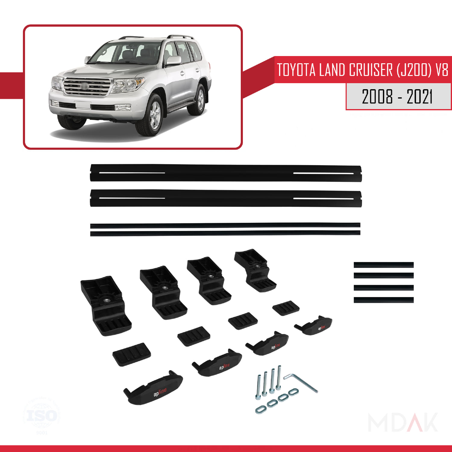 Toyota Land Cruiser V8 (J200) 2008-2021 Arası ile Uyumlu BASIC Model Ara Atkı Tavan Barı Siyah 2 Adet - Görsel 6