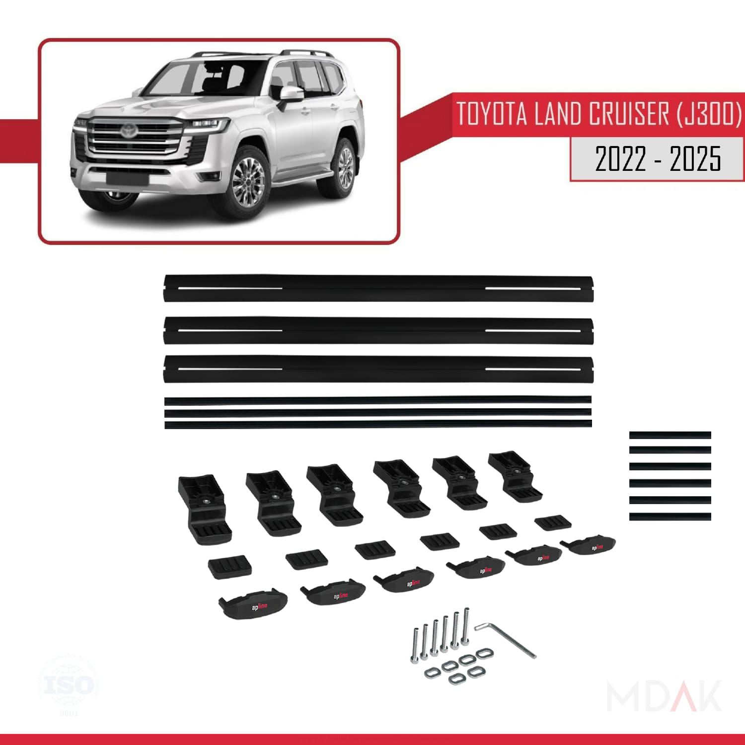 Toyota Land Cruiser (J300) 2022 ve Sonrası ile Uyumlu BASIC Model Ara Atkı Tavan Barı Siyah 3 Adet - Görsel 6