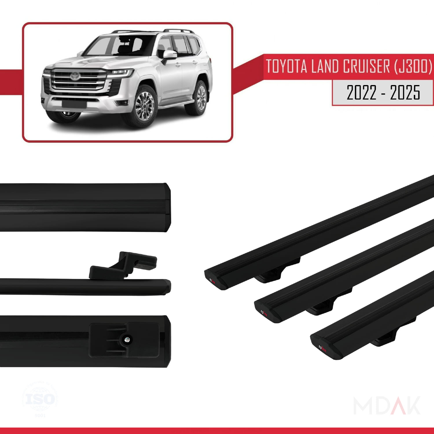 Toyota Land Cruiser (J300) 2022 ve Sonrası ile Uyumlu BASIC Model Ara Atkı Tavan Barı Siyah 3 Adet - Görsel 3