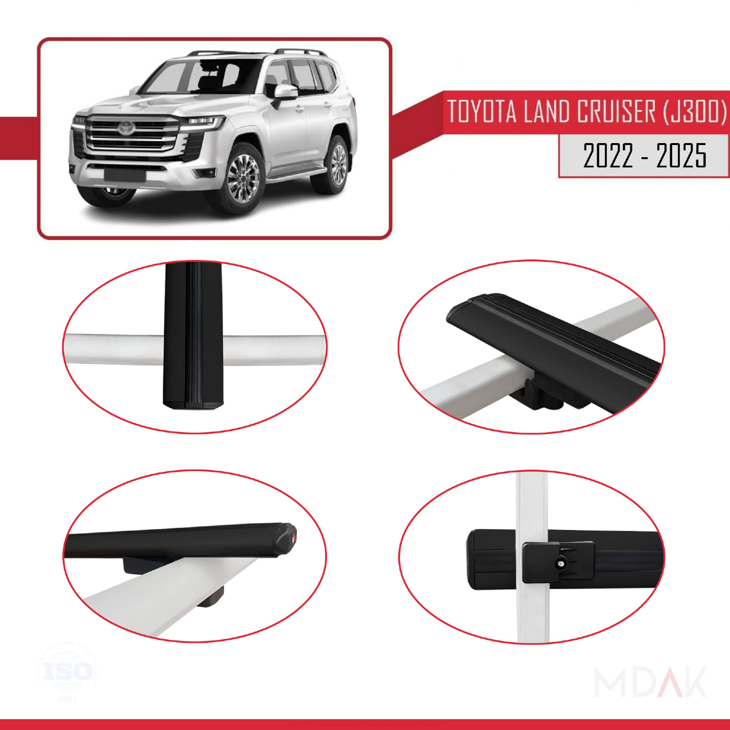 Toyota Land Cruiser (J300) 2022 ve Sonrası ile Uyumlu BASIC Model Ara Atkı Tavan Barı Siyah 3 Adet - Görsel 4