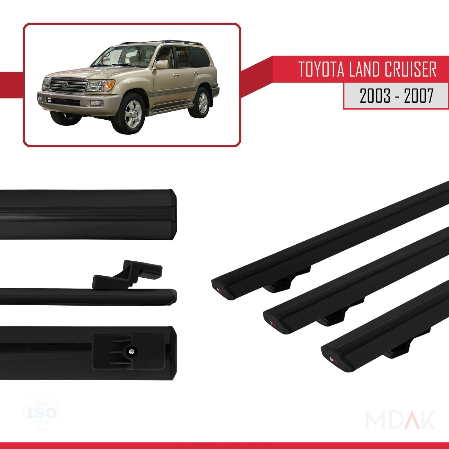 Toyota Land Cruiser (J100) 2003-2007 Arası ile Uyumlu BASIC Model Ara Atkı Tavan Barı Siyah 3 Adet - Görsel 3
