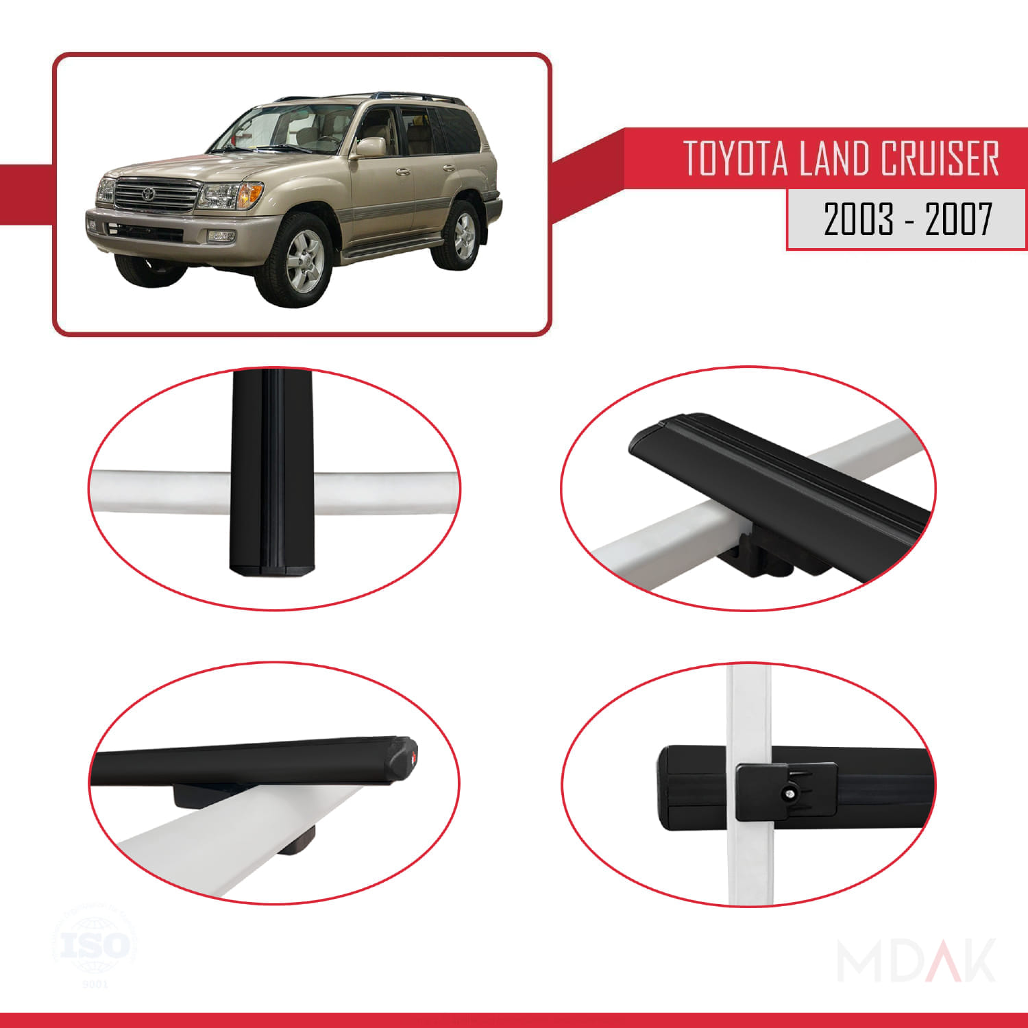 Toyota Land Cruiser (J100) 2003-2007 Arası ile Uyumlu BASIC Model Ara Atkı Tavan Barı Siyah 3 Adet - Görsel 4
