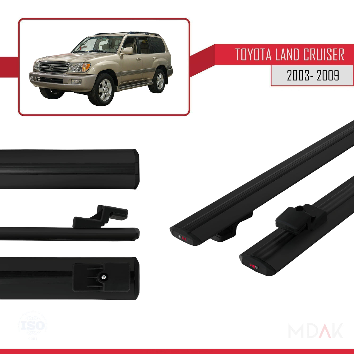 Toyota Land Cruiser (J100) 2003-2007 Arası ile Uyumlu BASIC Model Ara Atkı Tavan Barı Siyah 2 Adet - Görsel 3