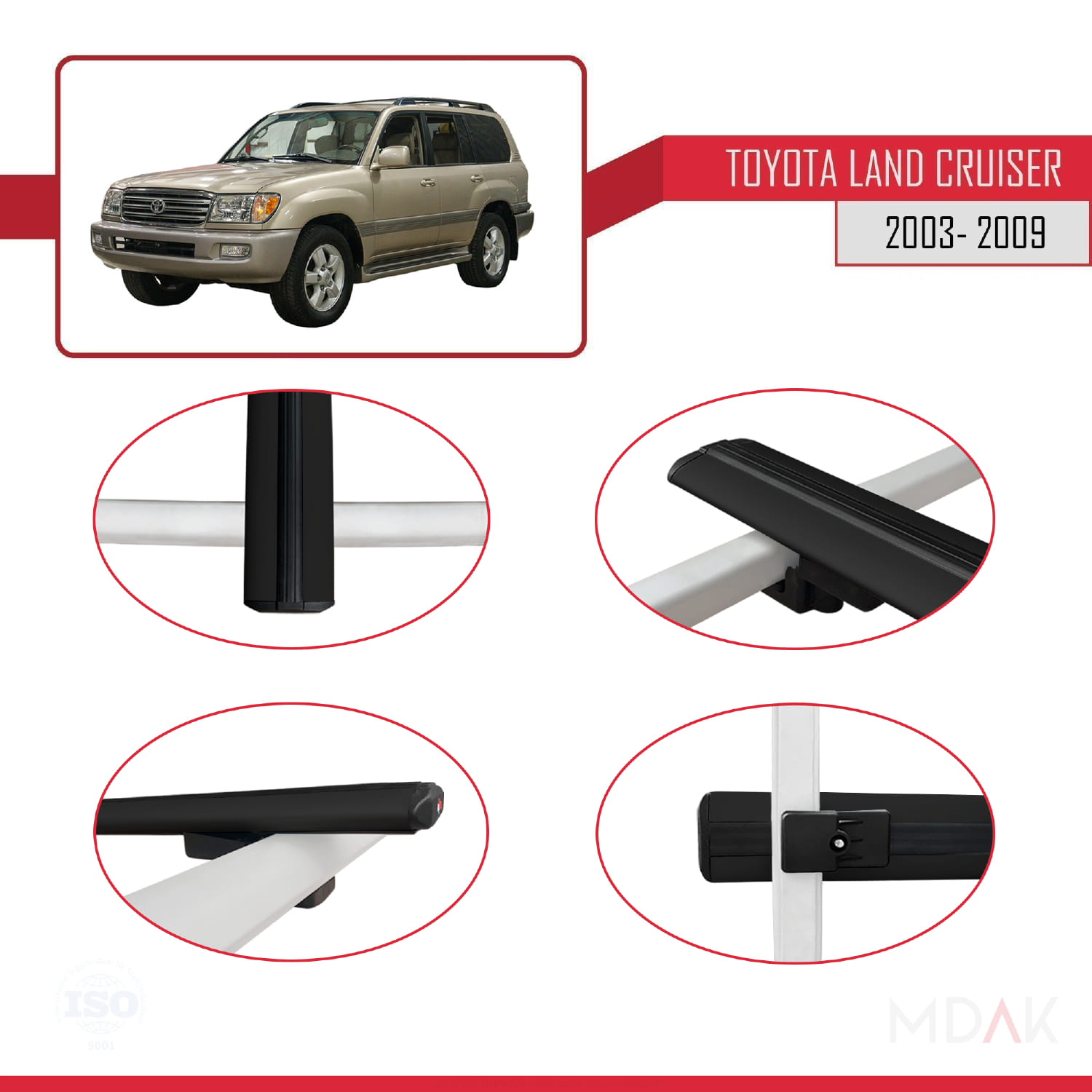 Toyota Land Cruiser (J100) 2003-2007 Arası ile Uyumlu BASIC Model Ara Atkı Tavan Barı Siyah 2 Adet - Görsel 4