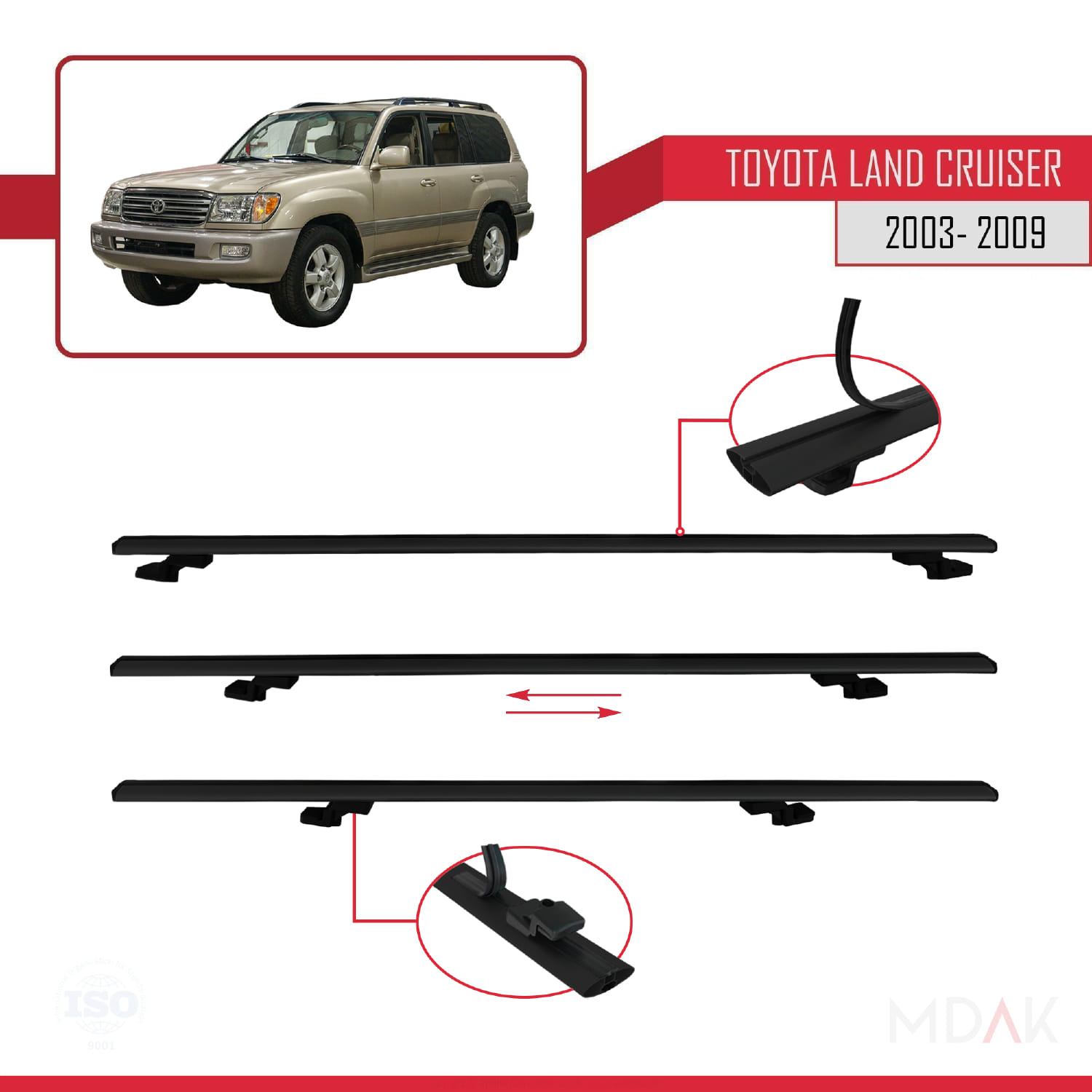 Toyota Land Cruiser (J100) 2003-2007 Arası ile Uyumlu BASIC Model Ara Atkı Tavan Barı Siyah 2 Adet - Görsel 5