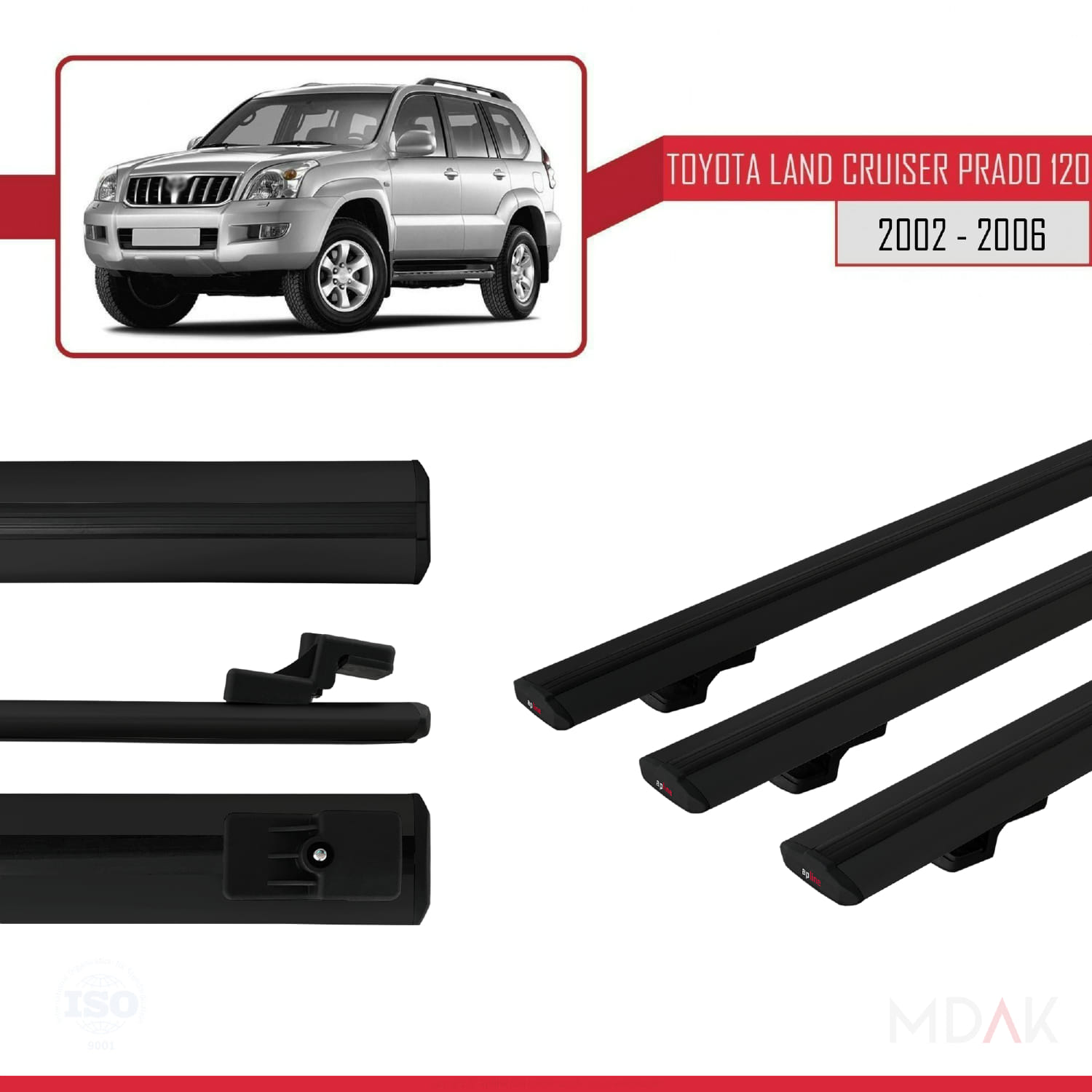 Toyota Land Cruiser Prado (J120) 2002-2006 Arası ile Uyumlu BASIC Model Ara Atkı Tavan Barı Siyah 3 Adet - Görsel 3