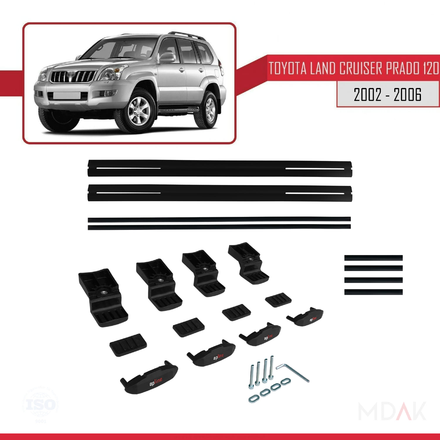 Toyota Land Cruiser Prado (J120) 2002-2006 Arası ile Uyumlu BASIC Model Ara Atkı Tavan Barı Siyah 2 Adet - Görsel 6