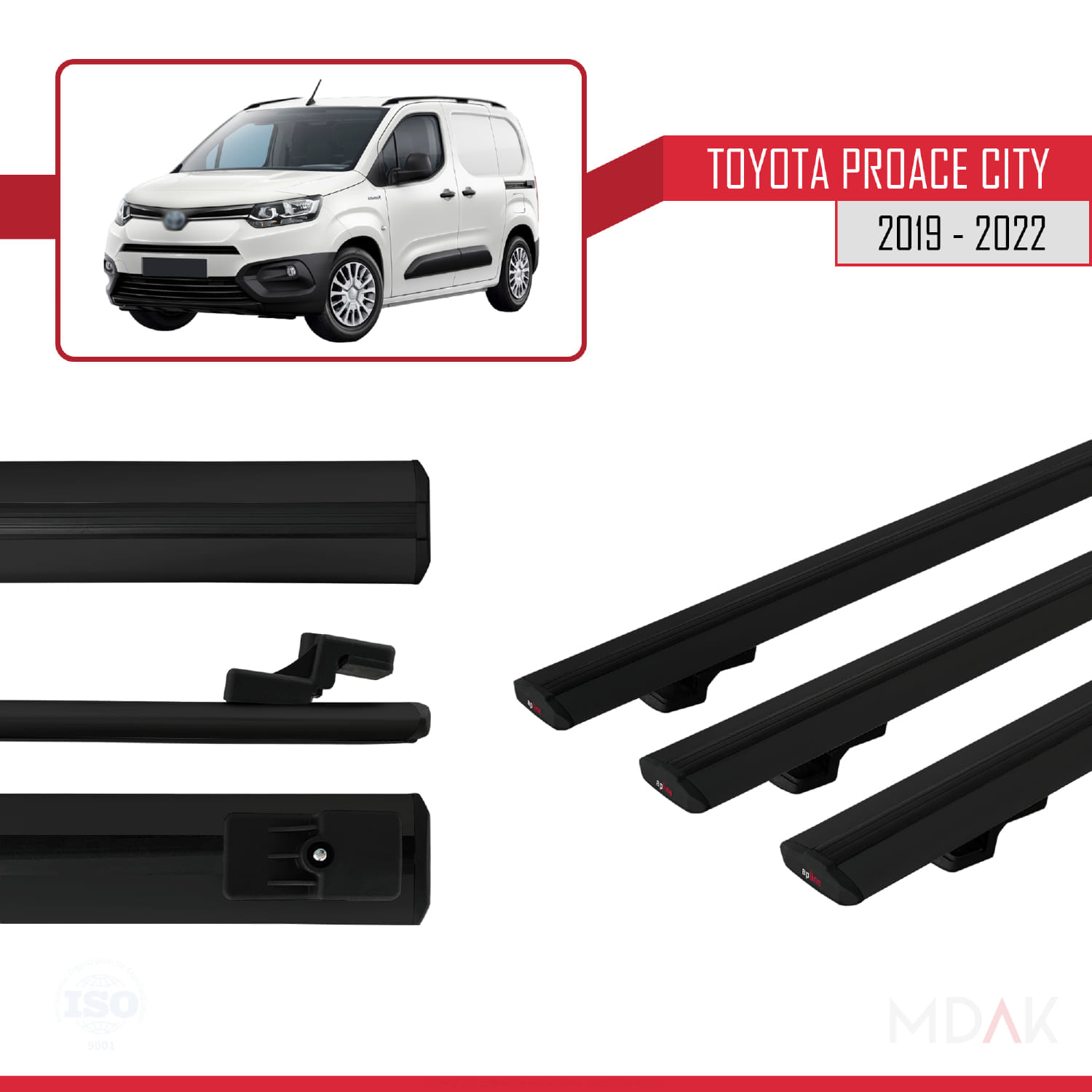 Toyota Proace City 2019-2022 Arası ile Uyumlu BASIC Model Ara Atkı Tavan Barı Siyah 3 Adet - Görsel 3