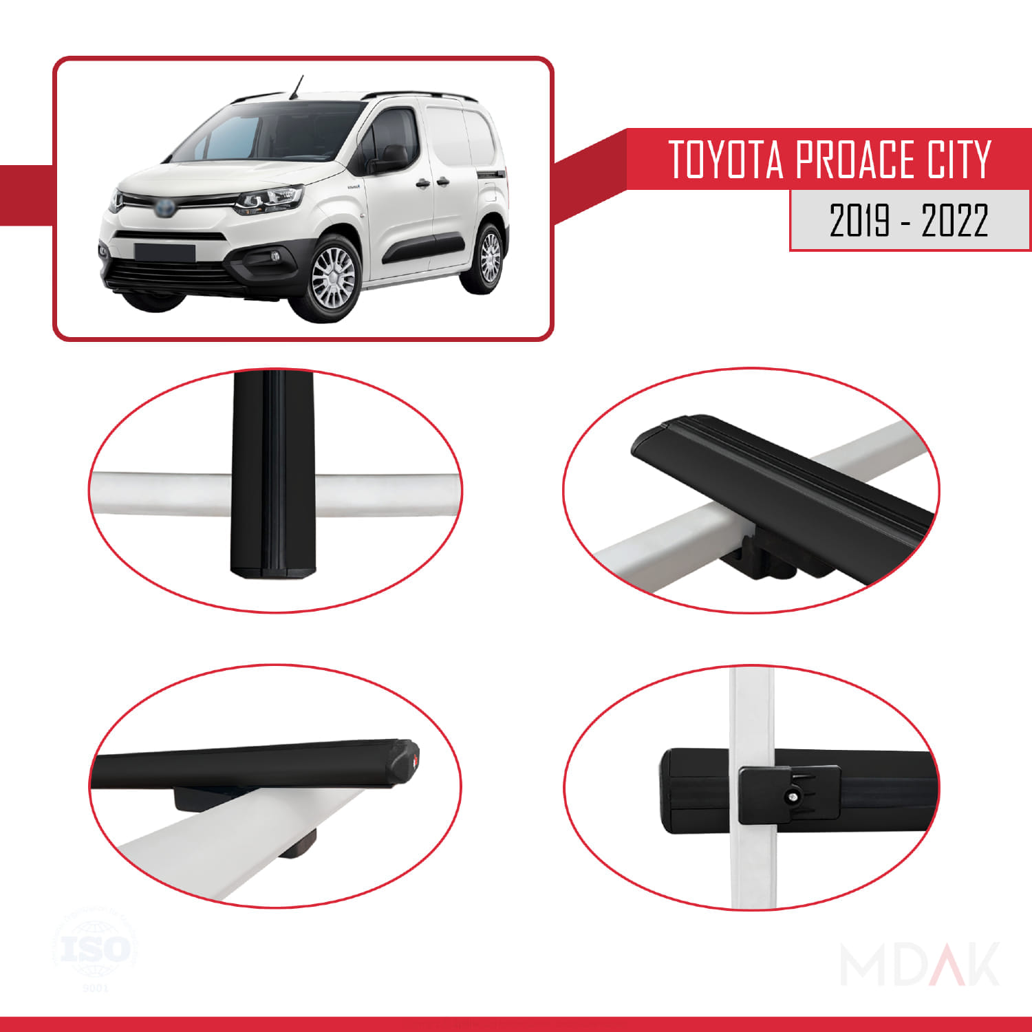 Toyota Proace City 2019-2022 Arası ile Uyumlu BASIC Model Ara Atkı Tavan Barı Siyah 3 Adet - Görsel 4
