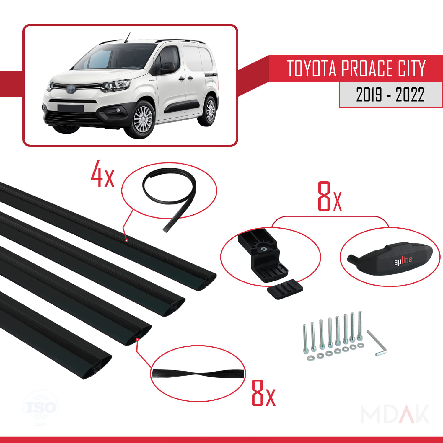Toyota Proace City 2019-2022 Arası ile Uyumlu BASIC Model Ara Atkı Tavan Barı Siyah 4 Adet - Görsel 5
