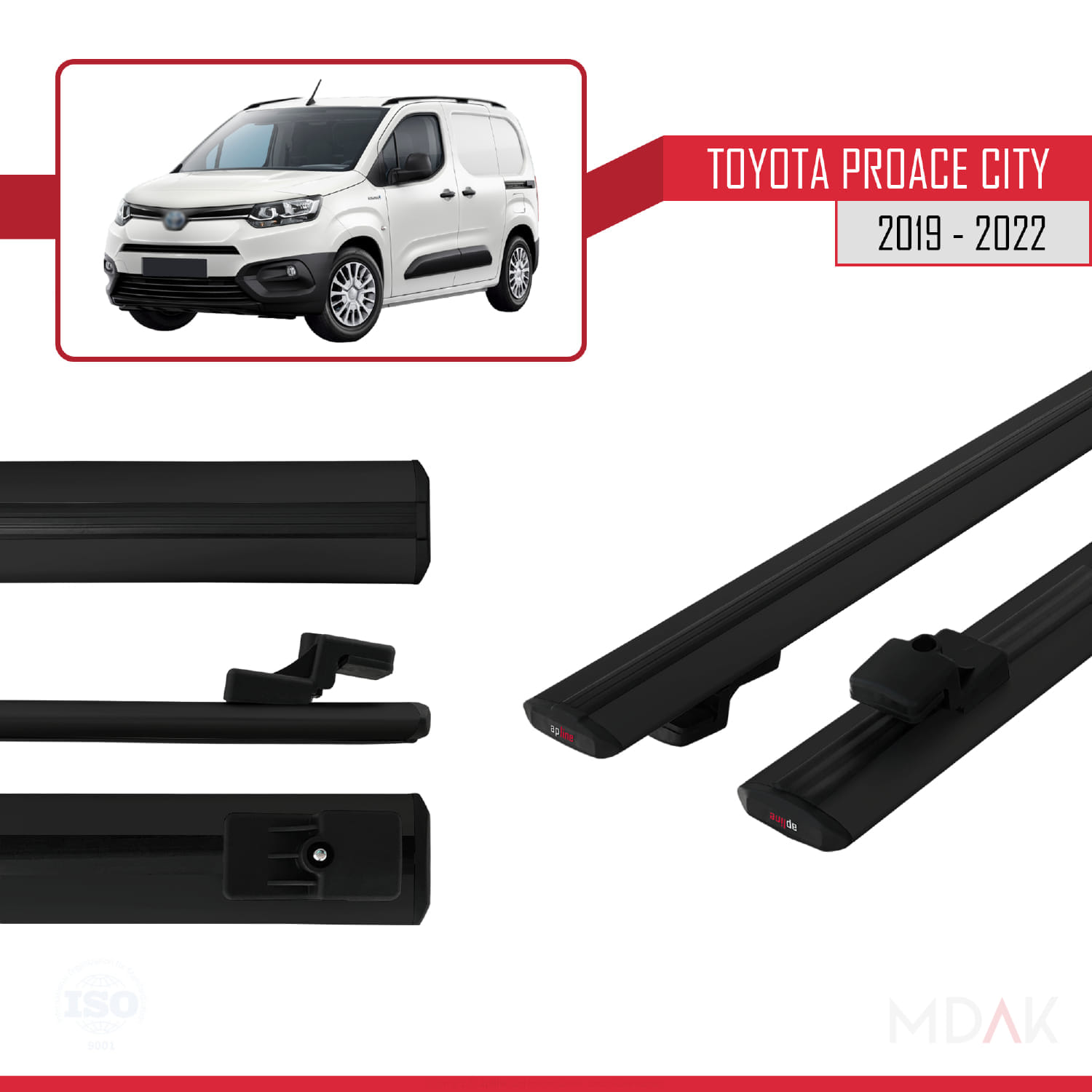 Toyota Proace City 2019-2022 Arası ile Uyumlu BASIC Model Ara Atkı Tavan Barı Siyah 2 Adet - Görsel 3