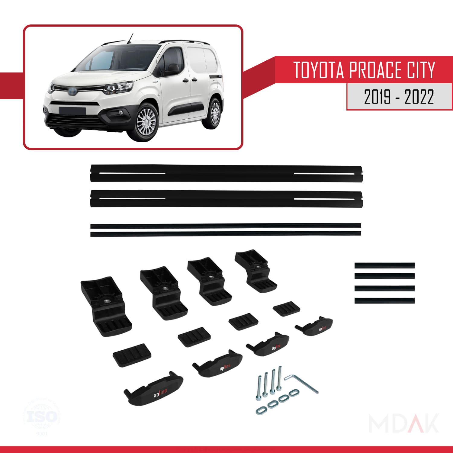 Toyota Proace City 2019-2022 Arası ile Uyumlu BASIC Model Ara Atkı Tavan Barı Siyah 2 Adet - Görsel 6