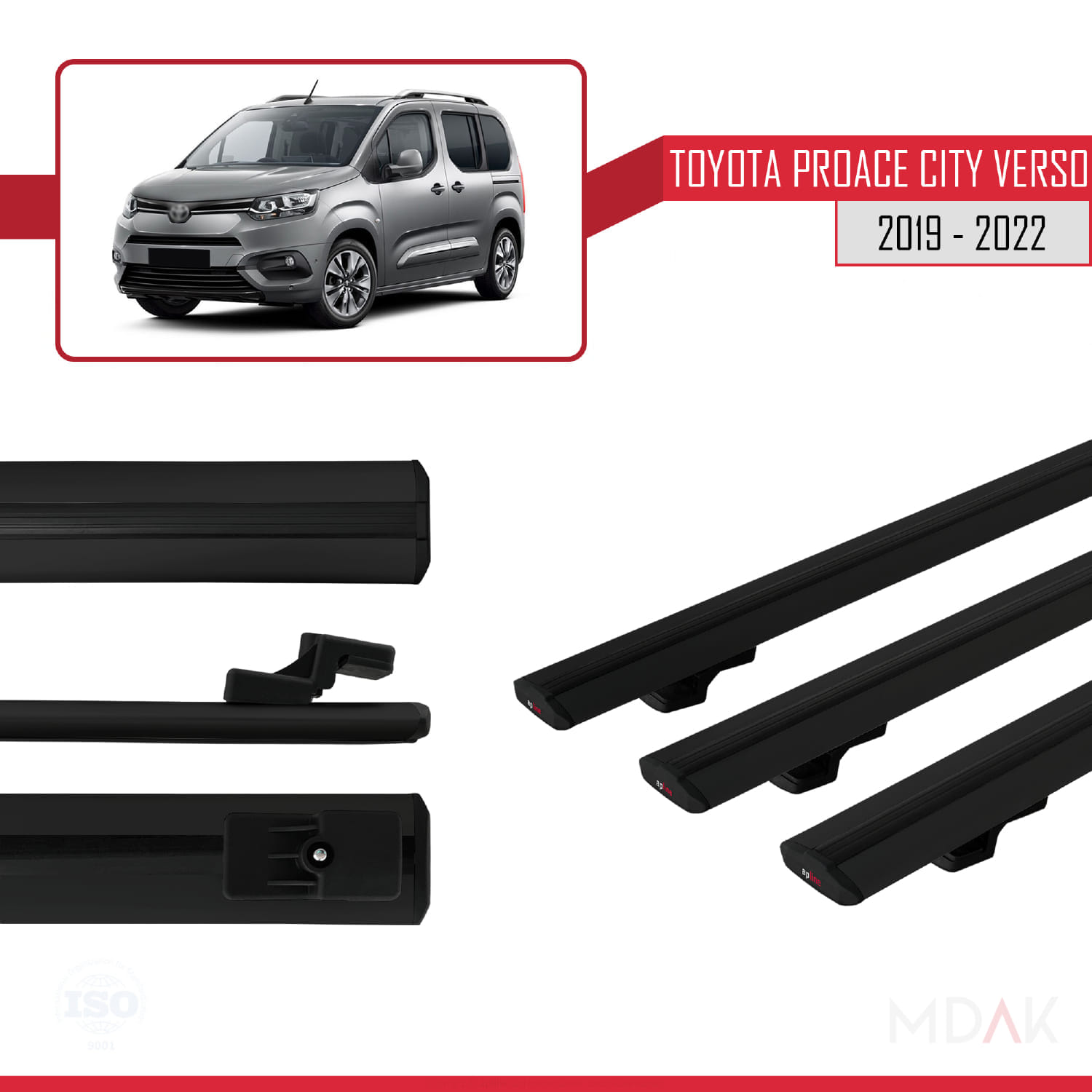 Toyota Proace City Verso 2019-2022 Arası ile Uyumlu BASIC Model Ara Atkı Tavan Barı Siyah 3 Adet - Görsel 3