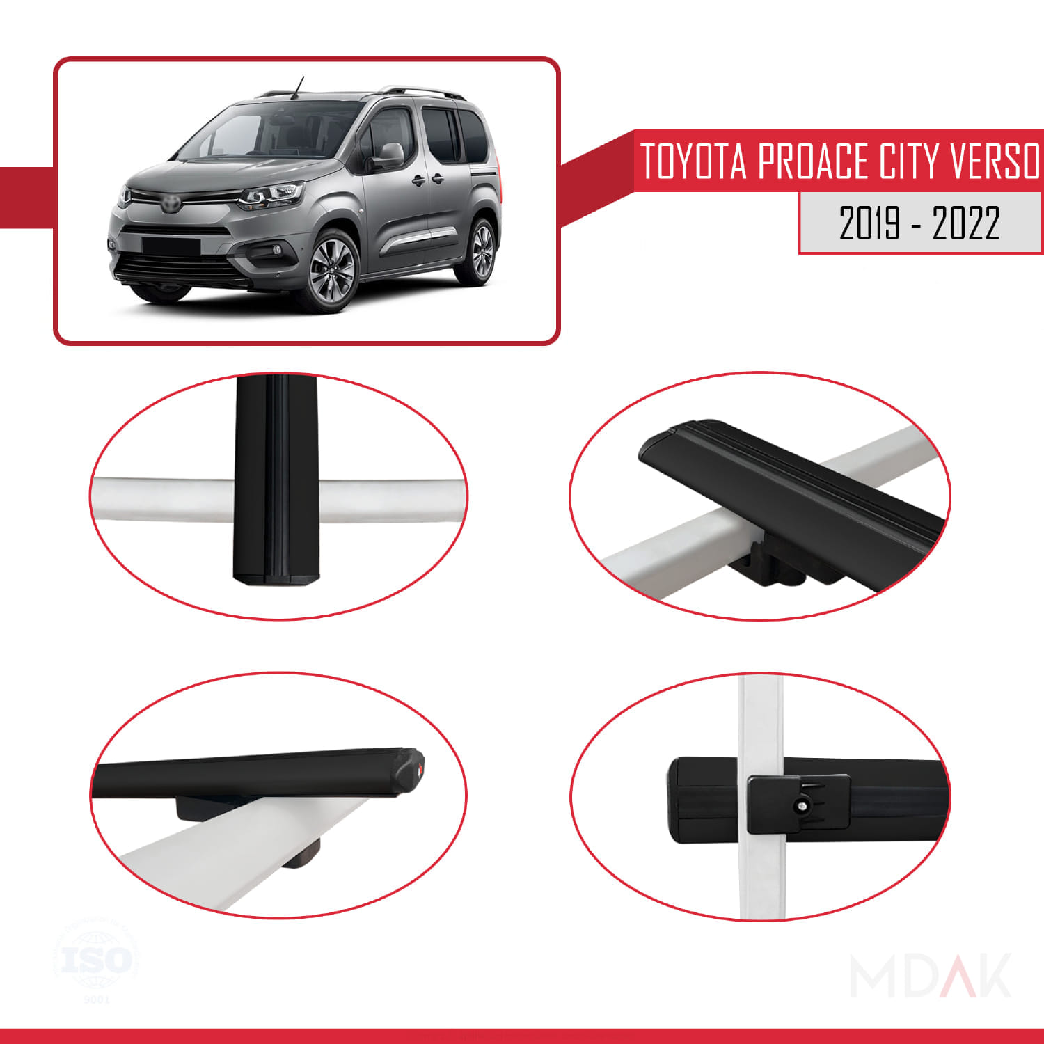 Toyota Proace City Verso 2019-2022 Arası ile Uyumlu BASIC Model Ara Atkı Tavan Barı Siyah 3 Adet - Görsel 4