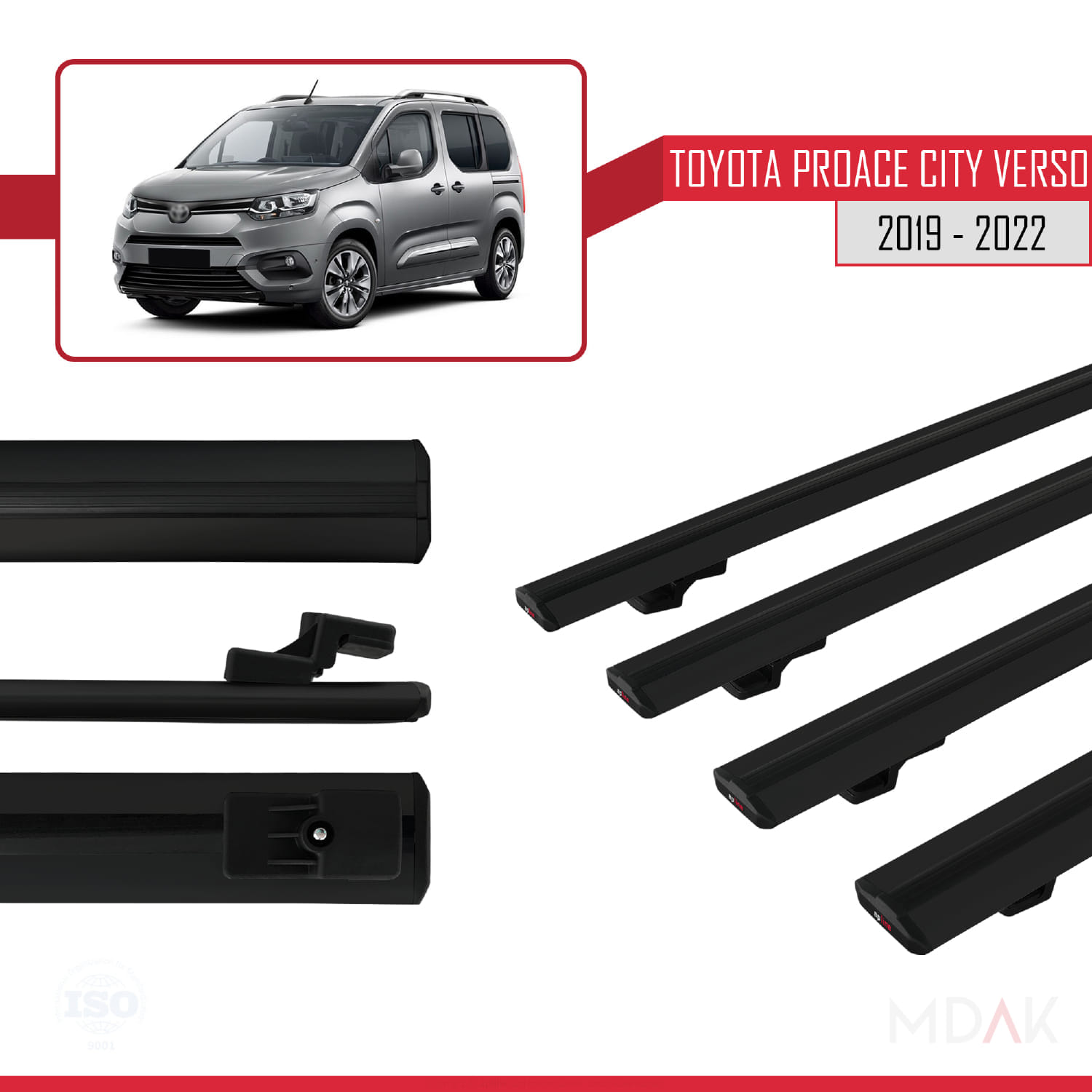 Toyota Proace City Verso 2019-2022 Arası ile Uyumlu BASIC Model Ara Atkı Tavan Barı Siyah 4 Adet - Görsel 3