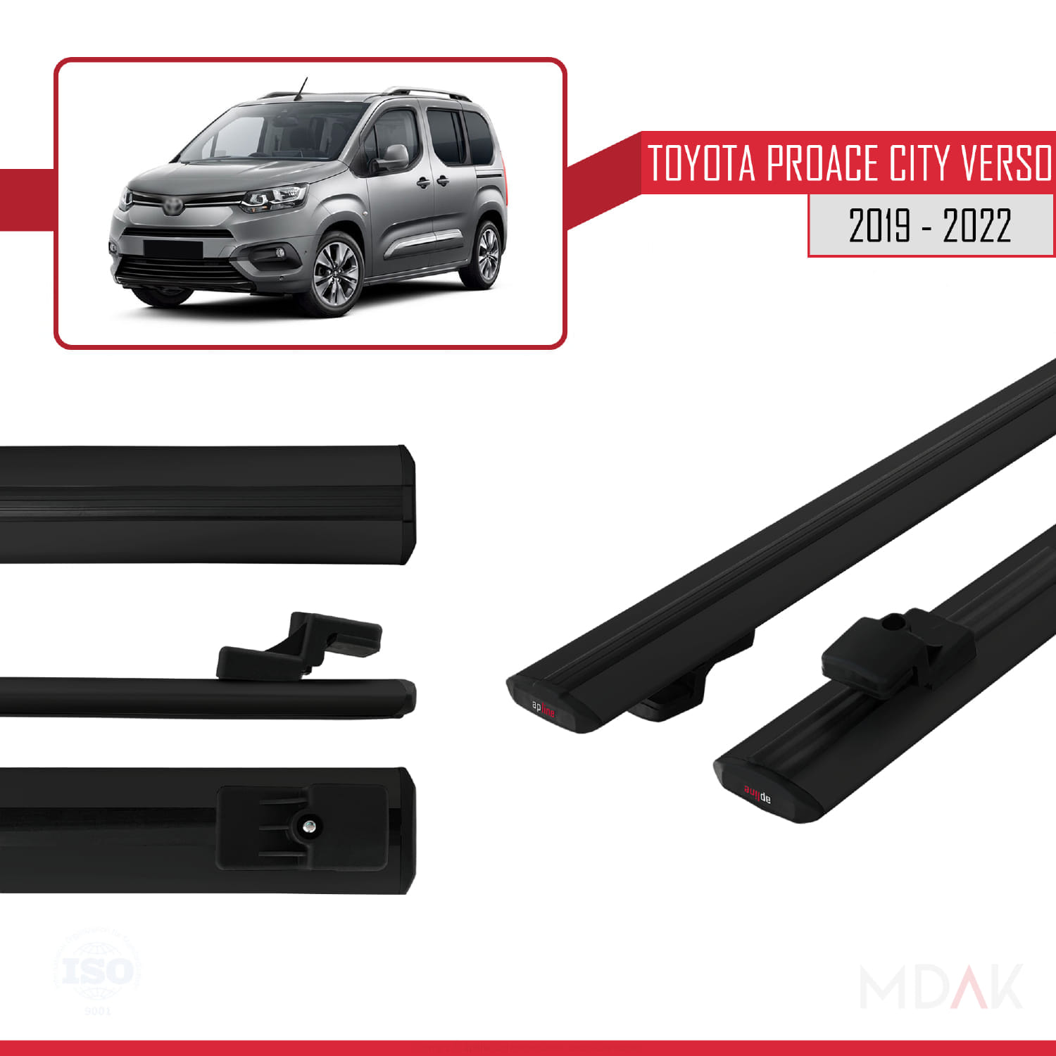 Toyota Proace City Verso 2019-2022 Arası ile Uyumlu BASIC Model Ara Atkı Tavan Barı Siyah 2 Adet - Görsel 3