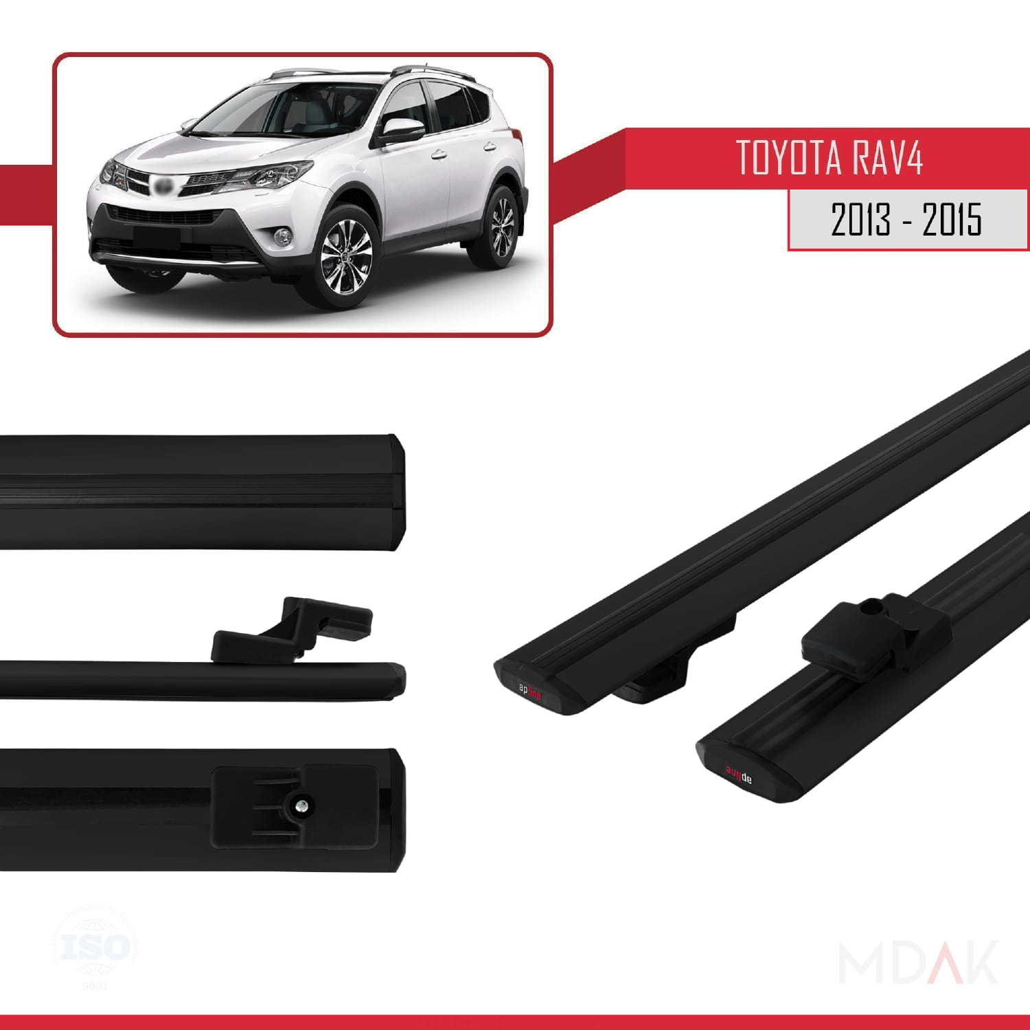 Toyota RAV4 IV (XA40) Pre-Facelift 2013-2015 Arası ile Uyumlu BASIC Model Ara Atkı Tavan Barı Siyah 2 Adet - Görsel 3
