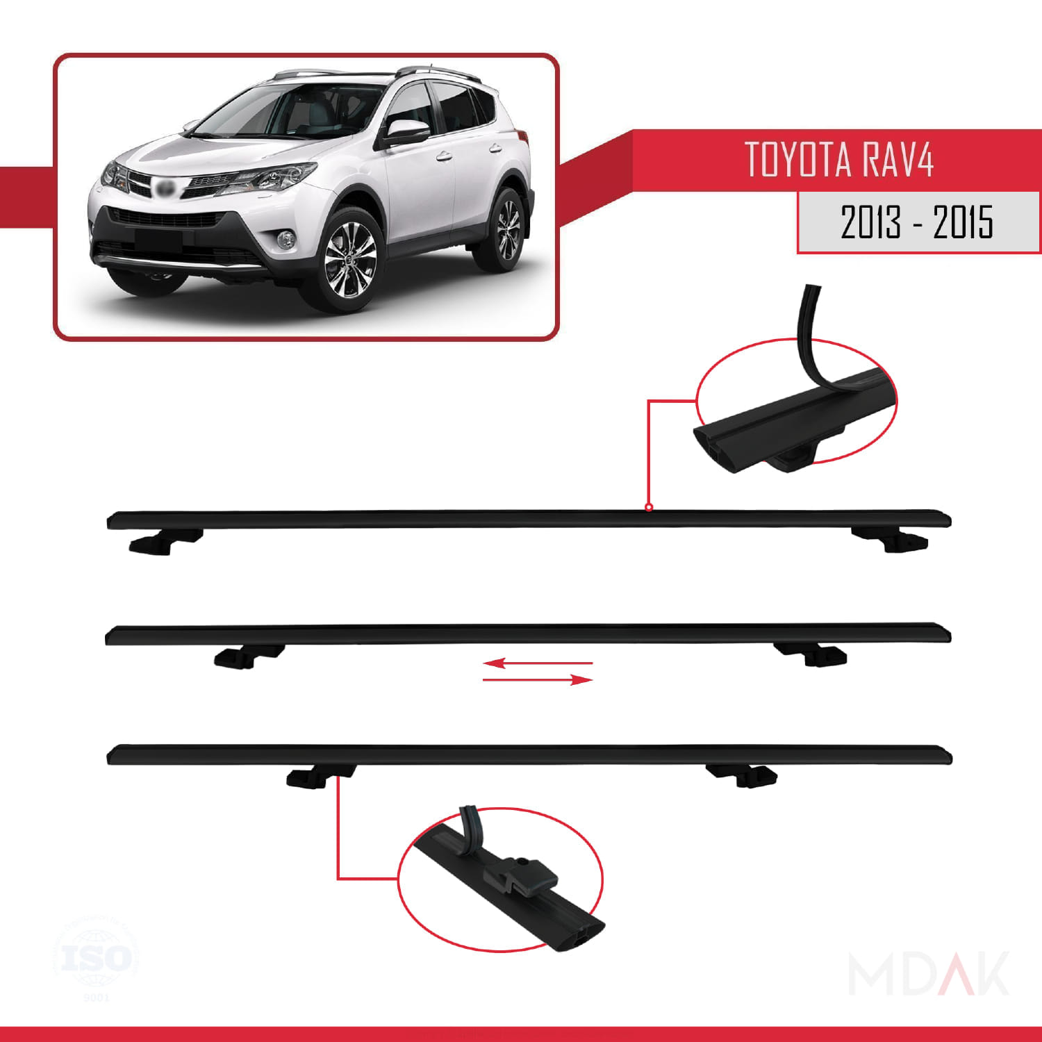 Toyota RAV4 IV (XA40) Pre-Facelift 2013-2015 Arası ile Uyumlu BASIC Model Ara Atkı Tavan Barı Siyah 2 Adet - Görsel 5