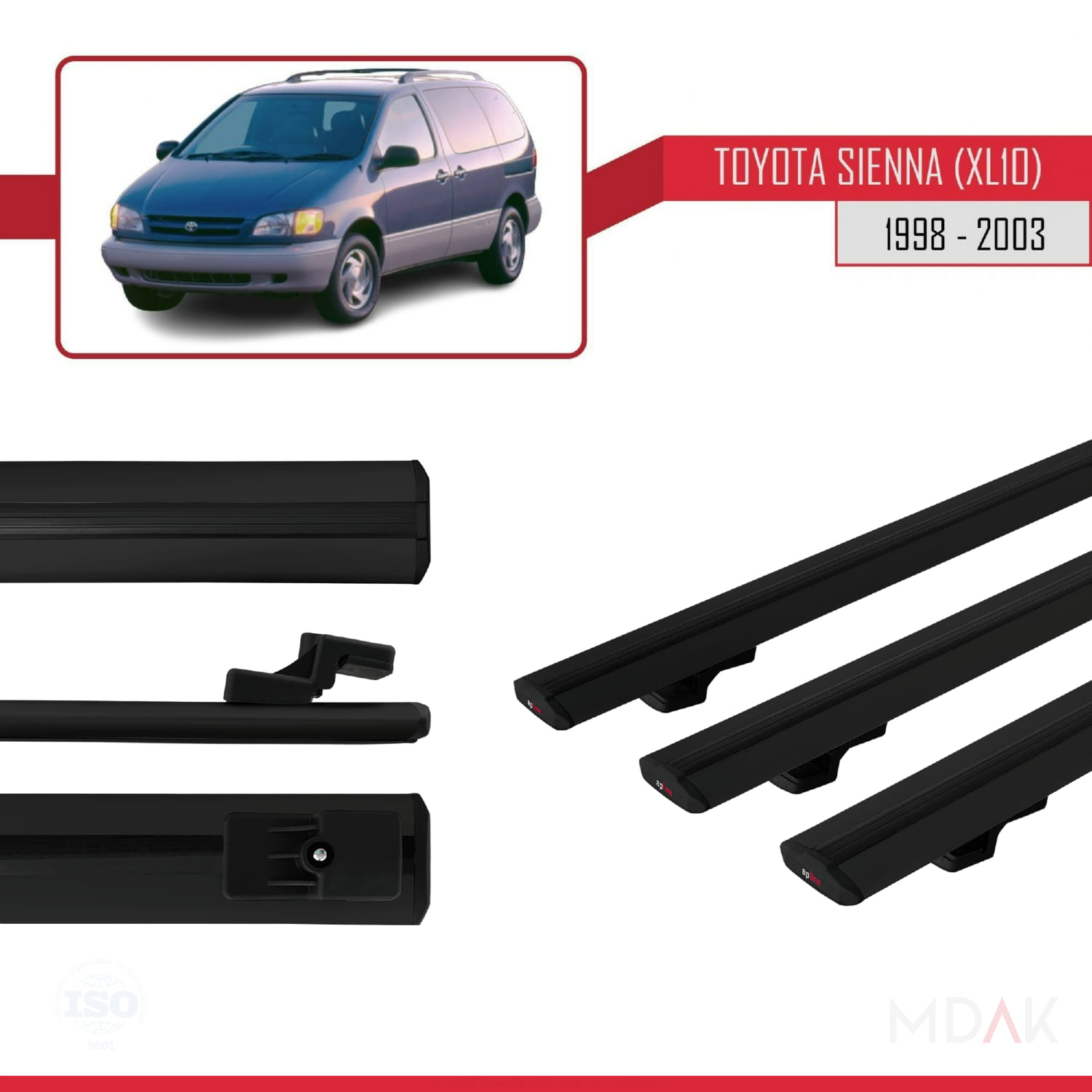 Toyota Sienna (XL10) 1998-2003 Arası ile Uyumlu BASIC Model Ara Atkı Tavan Barı Siyah 3 Adet - Görsel 3