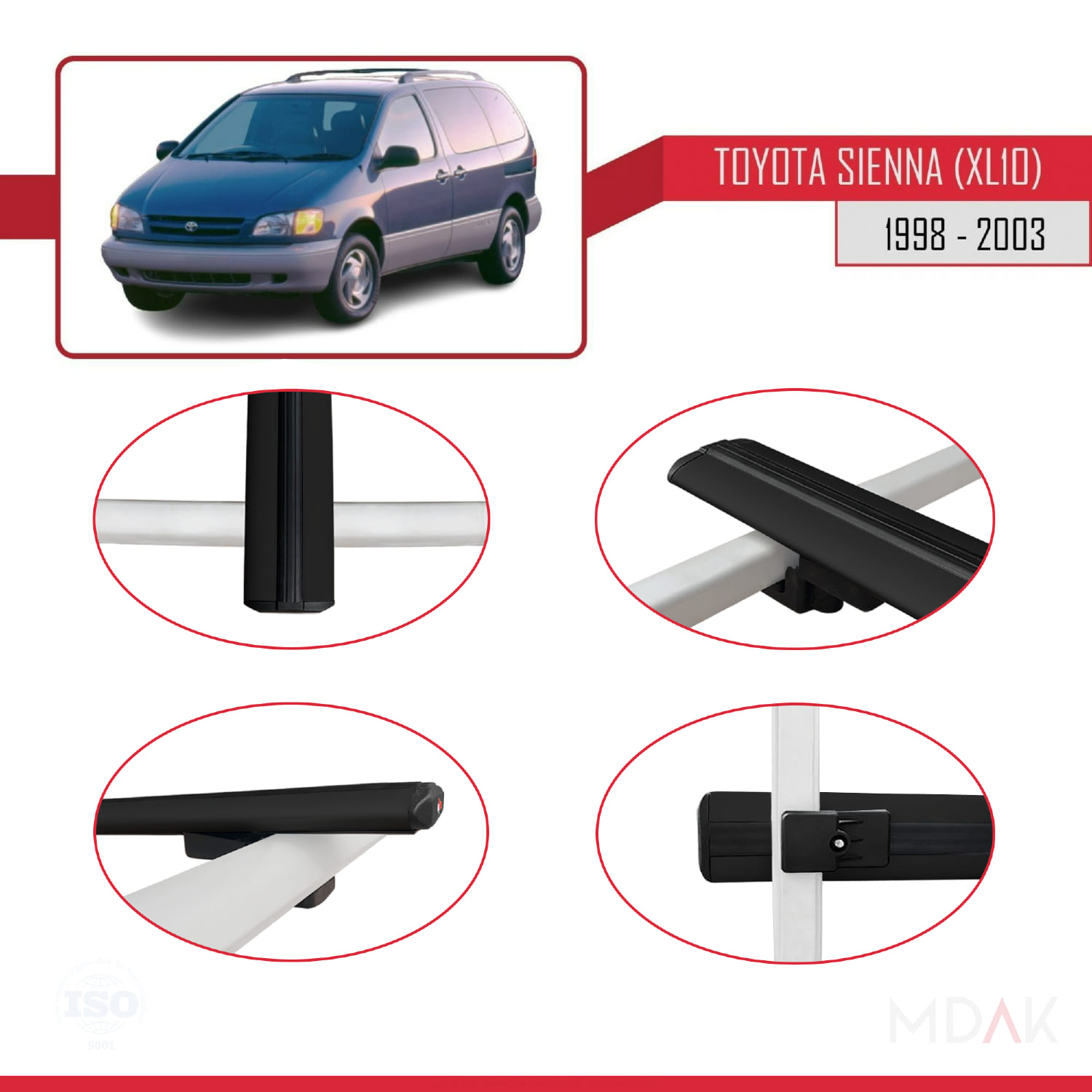 Toyota Sienna (XL10) 1998-2003 Arası ile Uyumlu BASIC Model Ara Atkı Tavan Barı Siyah 3 Adet - Görsel 4