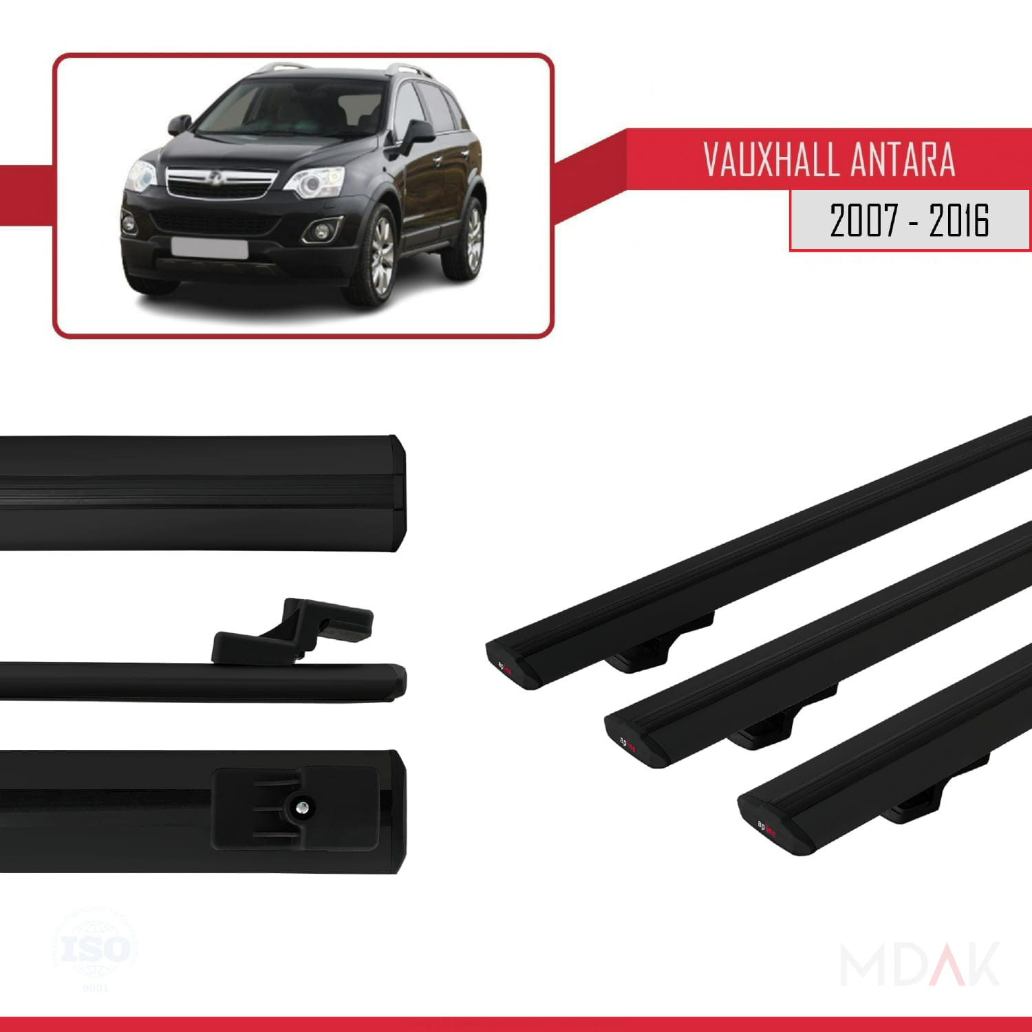 Vauxhall Antara 2007-2016 Arası ile Uyumlu BASIC Model Ara Atkı Tavan Barı Siyah 3 Adet - Görsel 3