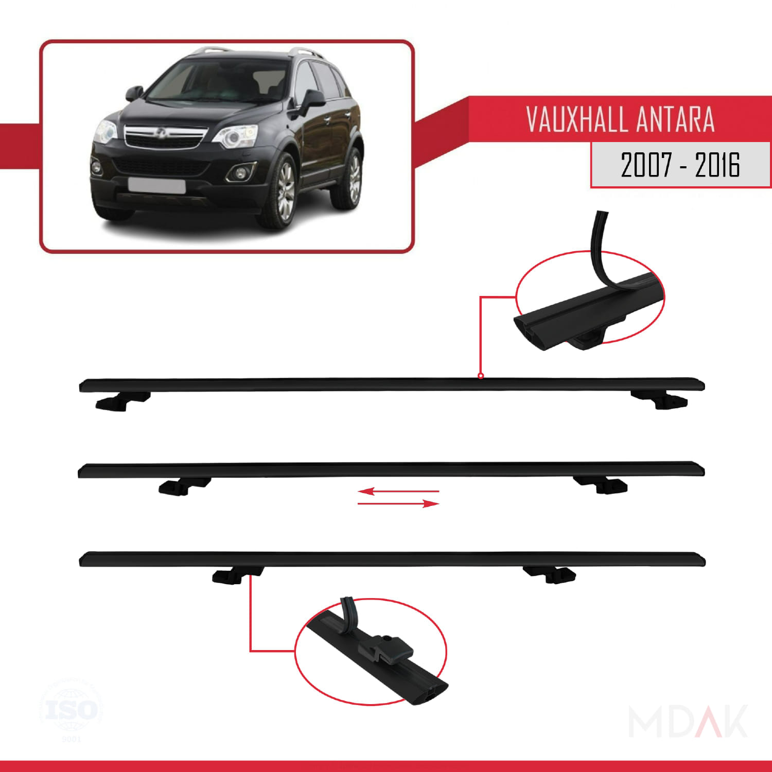 Vauxhall Antara 2007-2016 Arası ile Uyumlu BASIC Model Ara Atkı Tavan Barı Siyah 3 Adet - Görsel 5