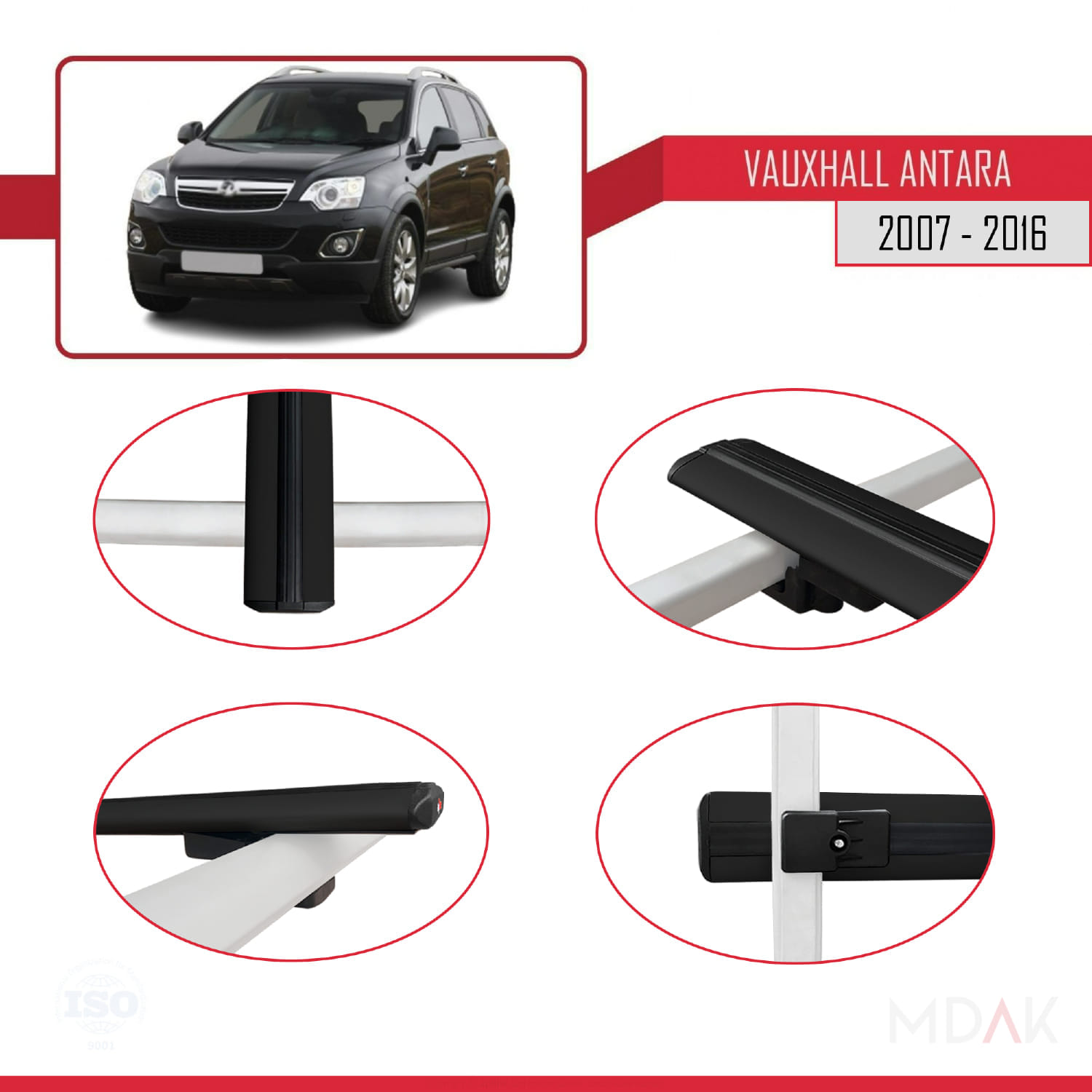 Vauxhall Antara 2007-2016 Arası ile Uyumlu BASIC Model Ara Atkı Tavan Barı Siyah 2 Adet - Görsel 4