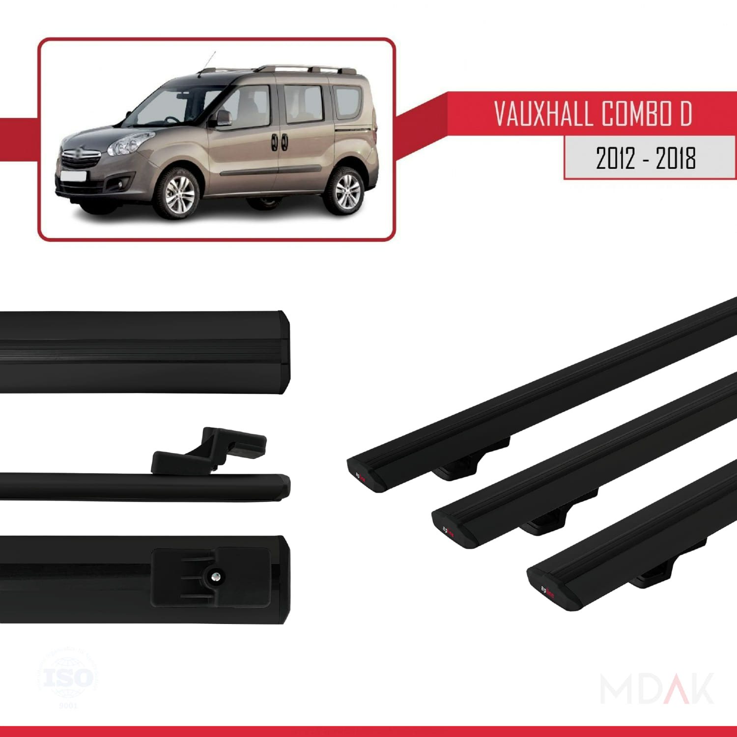 Vauxhall Combo D 2012-2018 Arası ile Uyumlu BASIC Model Ara Atkı Tavan Barı Siyah 3 Adet - Görsel 3