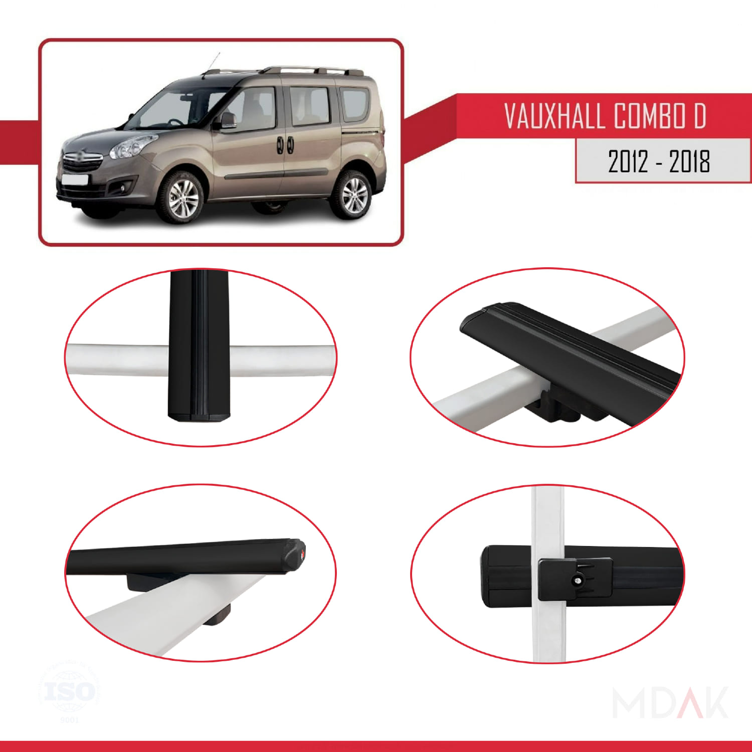 Vauxhall Combo D 2012-2018 Arası ile Uyumlu BASIC Model Ara Atkı Tavan Barı Siyah 2 Adet - Görsel 4