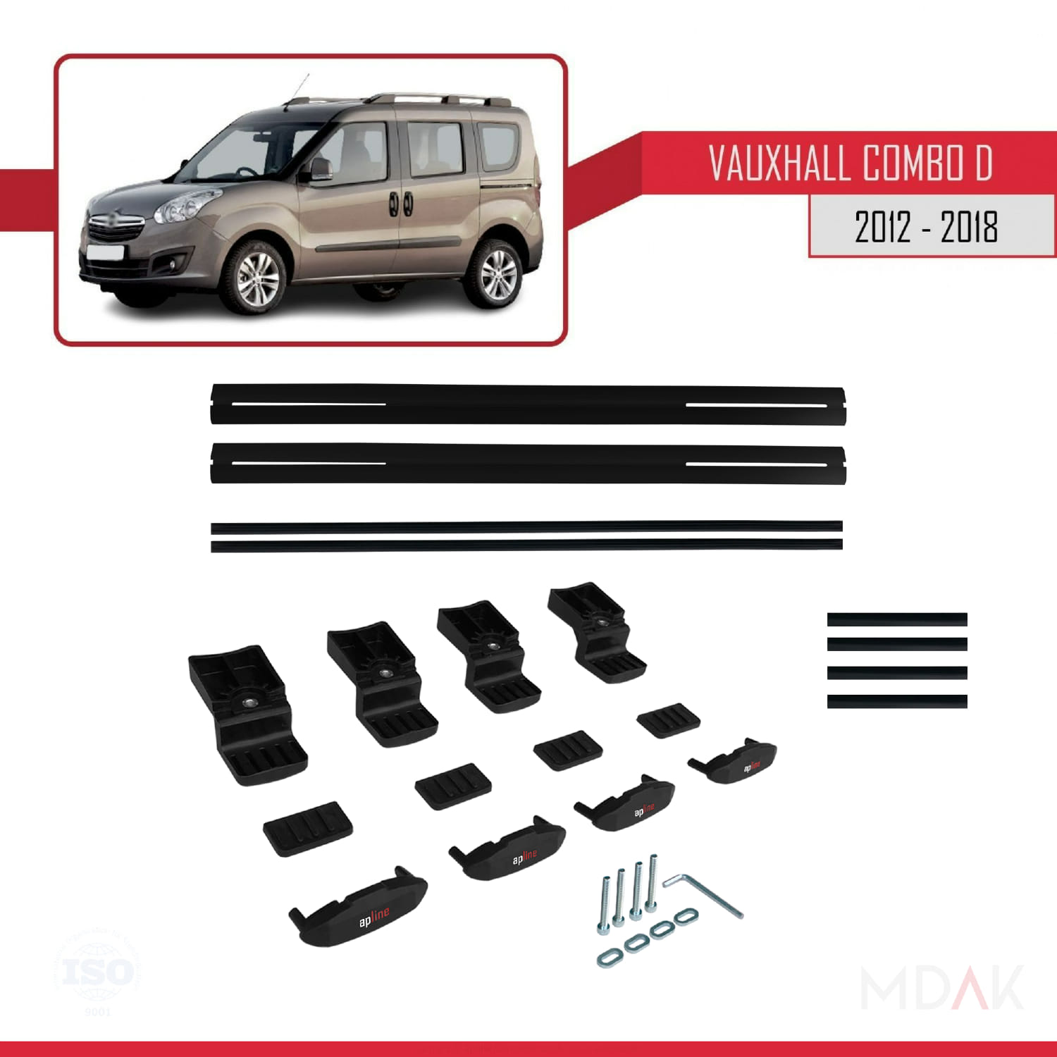 Vauxhall Combo D 2012-2018 Arası ile Uyumlu BASIC Model Ara Atkı Tavan Barı Siyah 2 Adet - Görsel 6